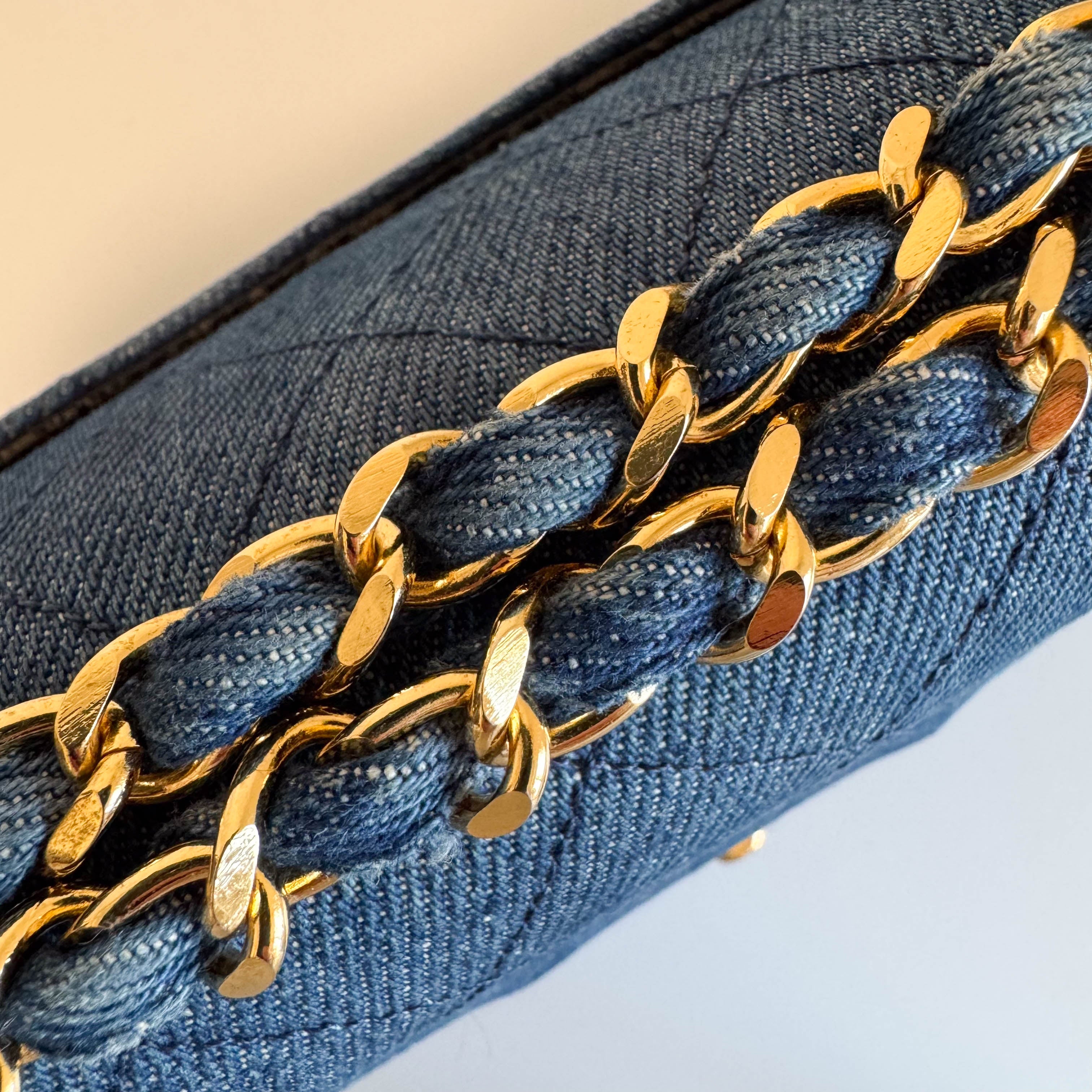 Timeless Classic Double Flap Navy Denim Chain Shoulder Bag