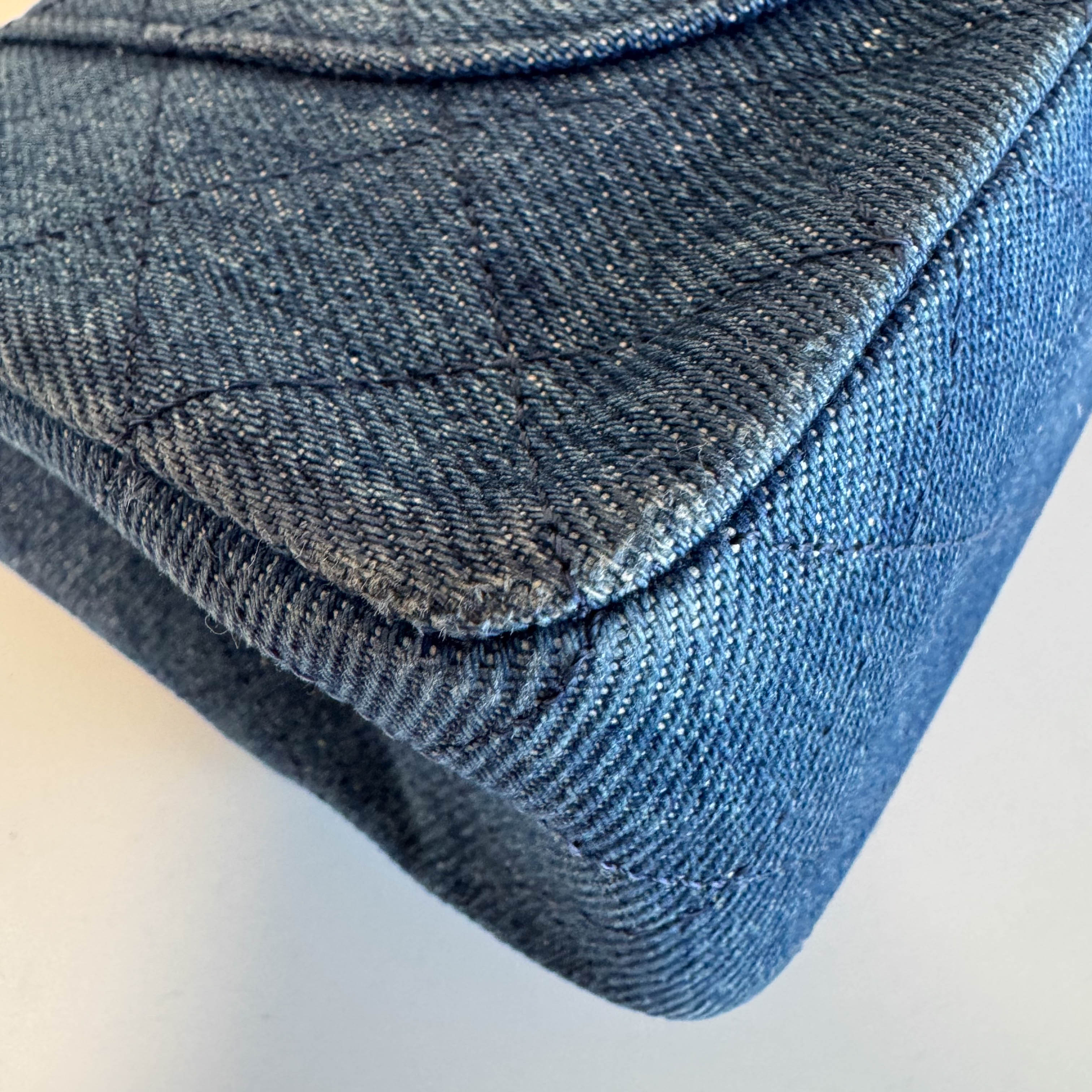 Timeless Classic Double Flap Navy Denim Chain Shoulder Bag