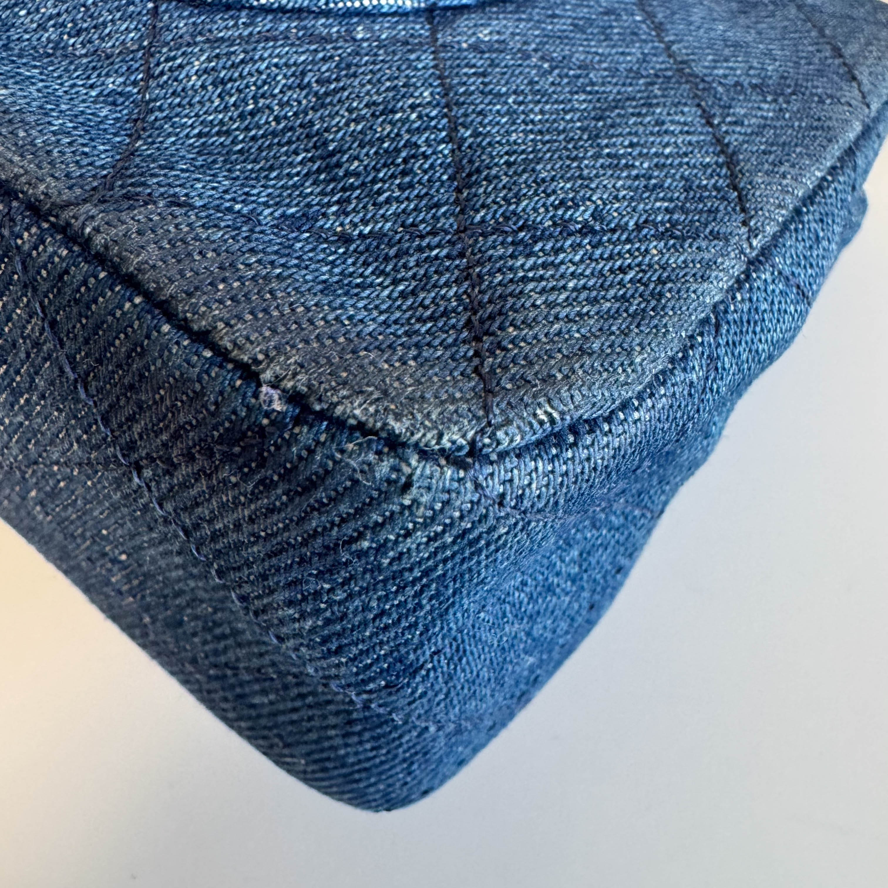 Timeless Classic Double Flap Navy Denim Chain Shoulder Bag