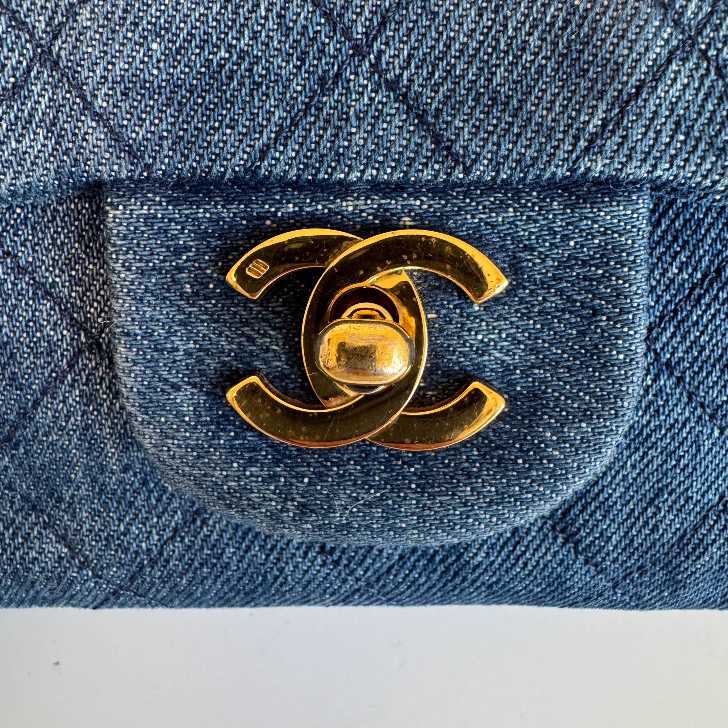 Timeless Classic Double Flap Navy Denim Chain Shoulder Bag