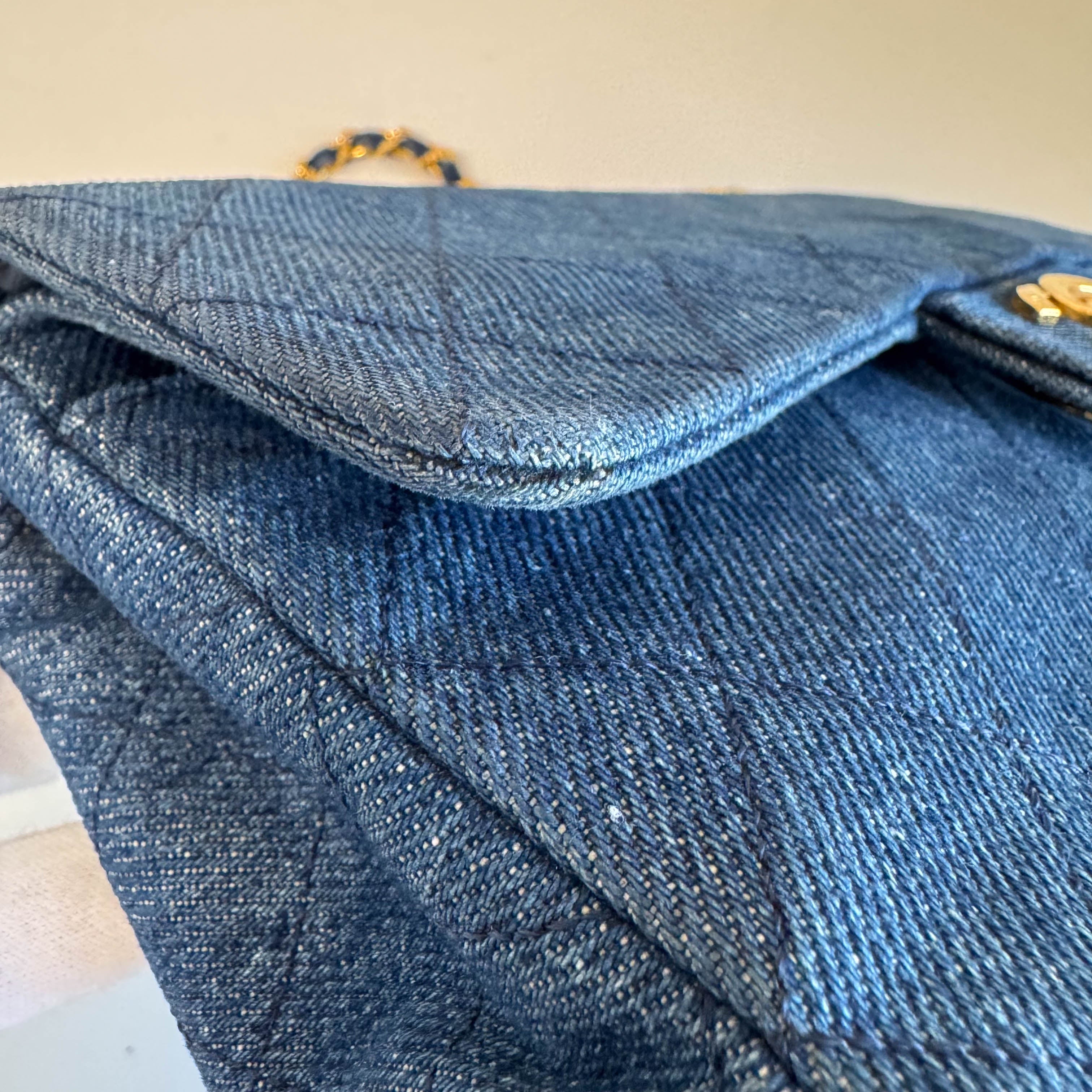 Timeless Classic Double Flap Navy Denim Chain Shoulder Bag