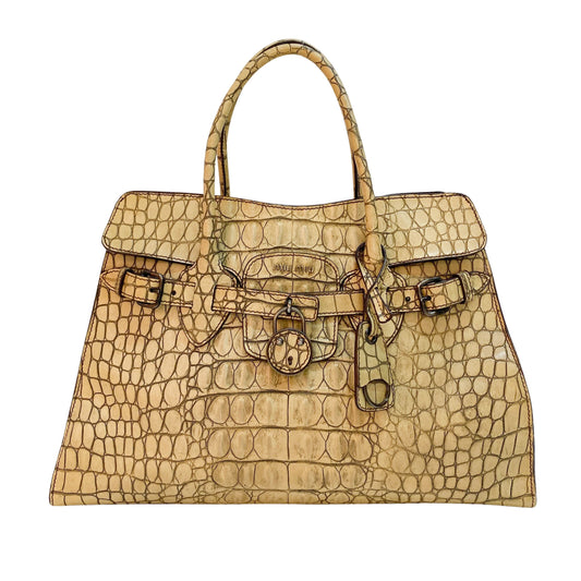 Cream Crocodile Handle Bag