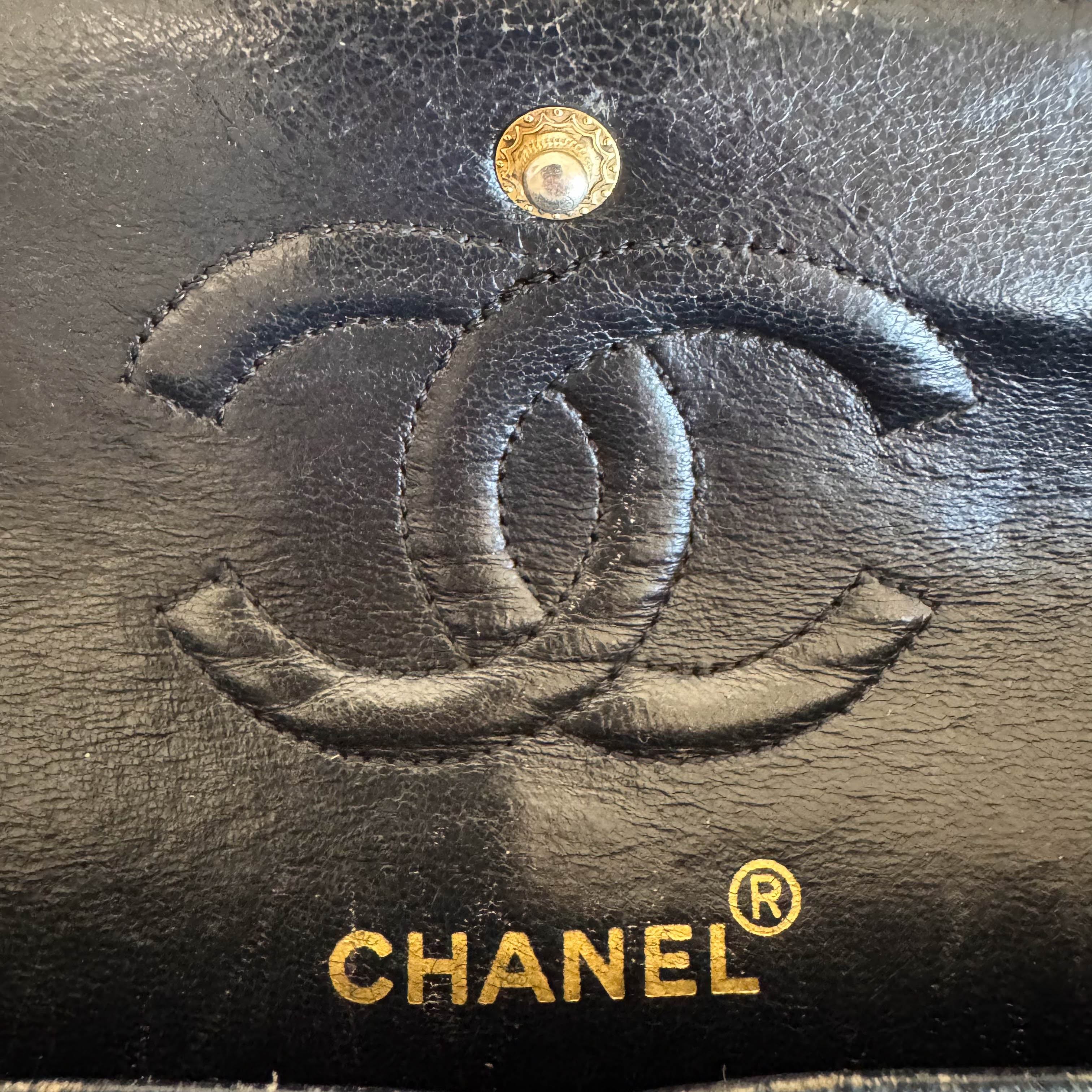 Timeless Classic Double Flap Navy Denim Chain Shoulder Bag