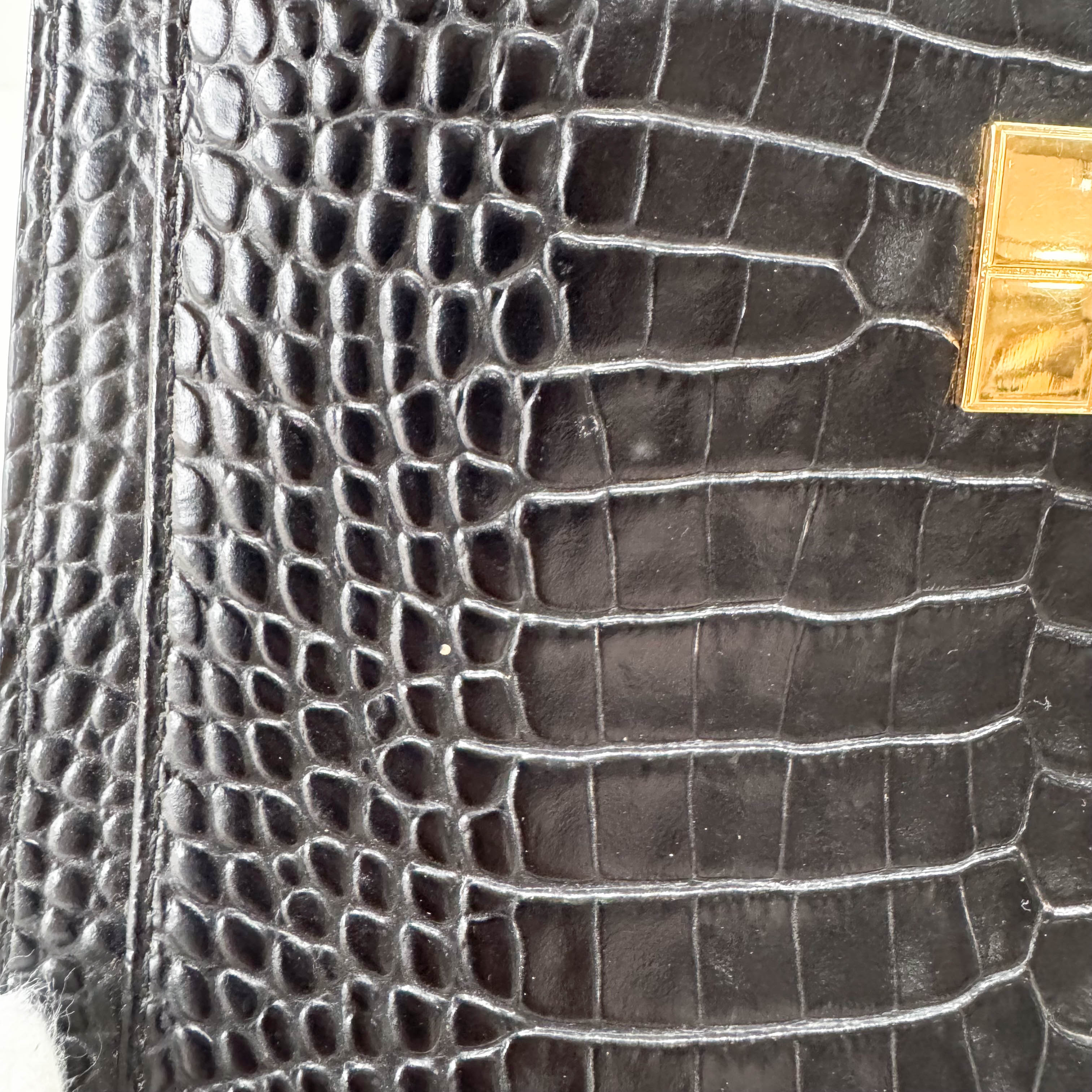 Black Croc Embossed Leather Shoulder Bag