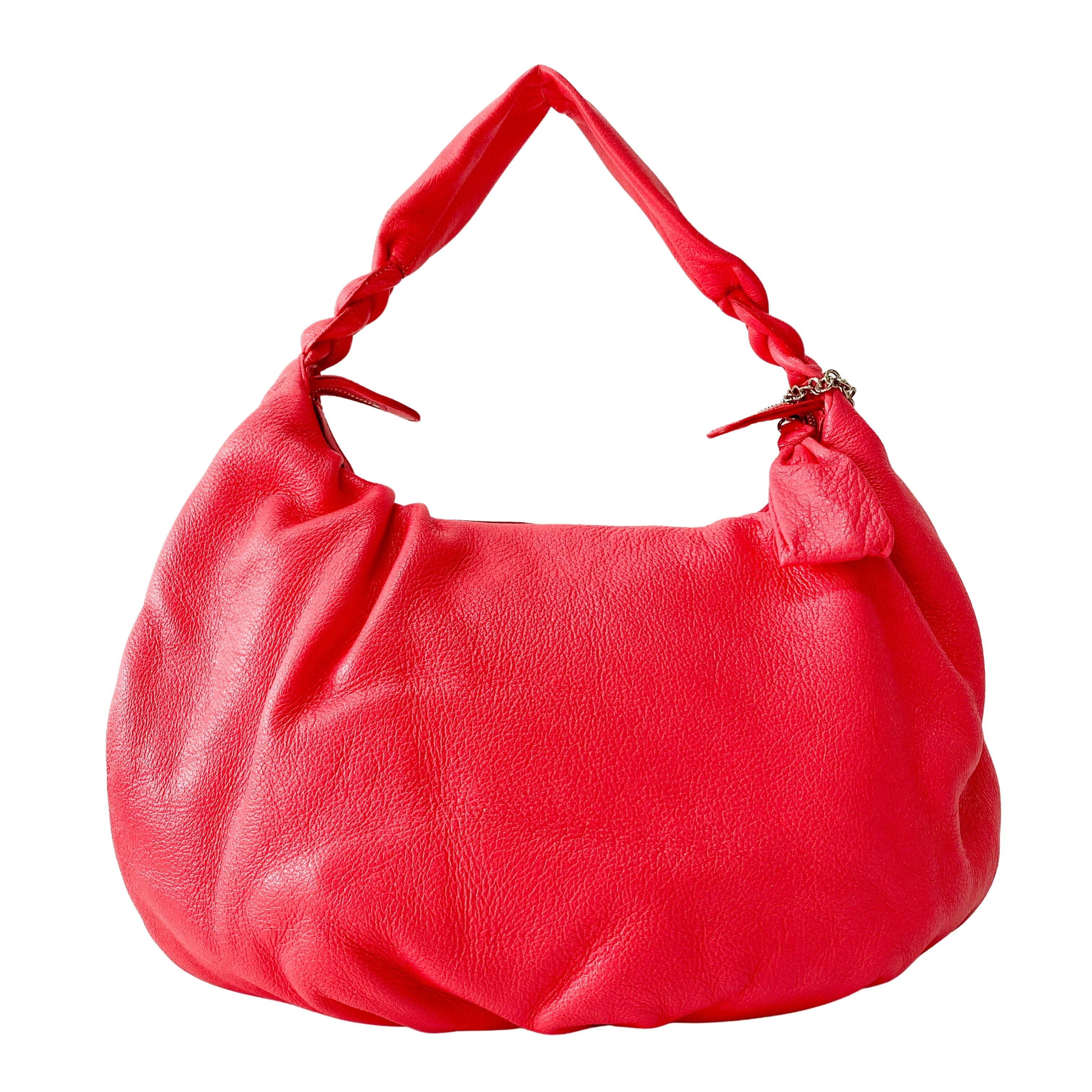 Pink Leather One Shoulder Hobo Bag