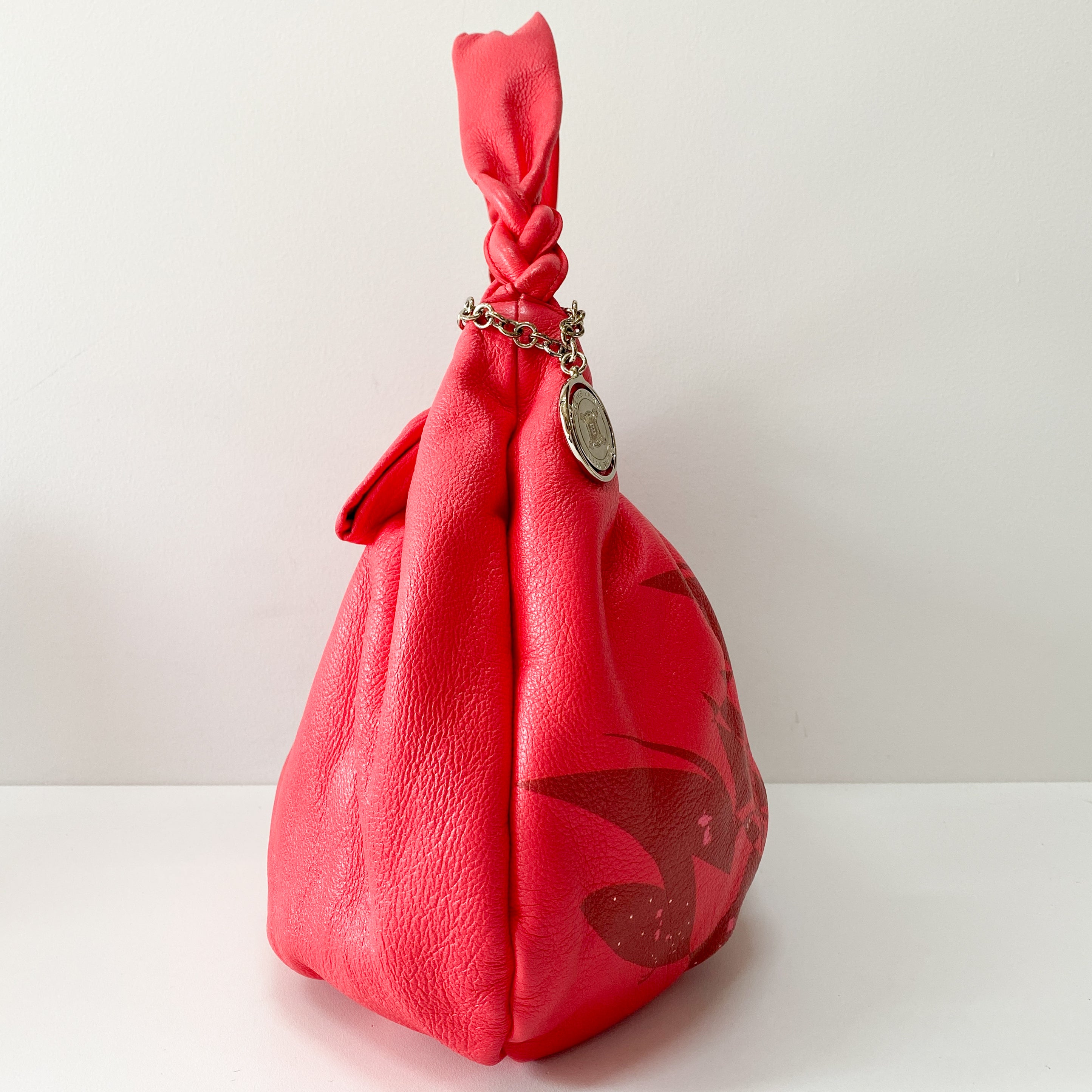 Pink Leather One Shoulder Hobo Bag