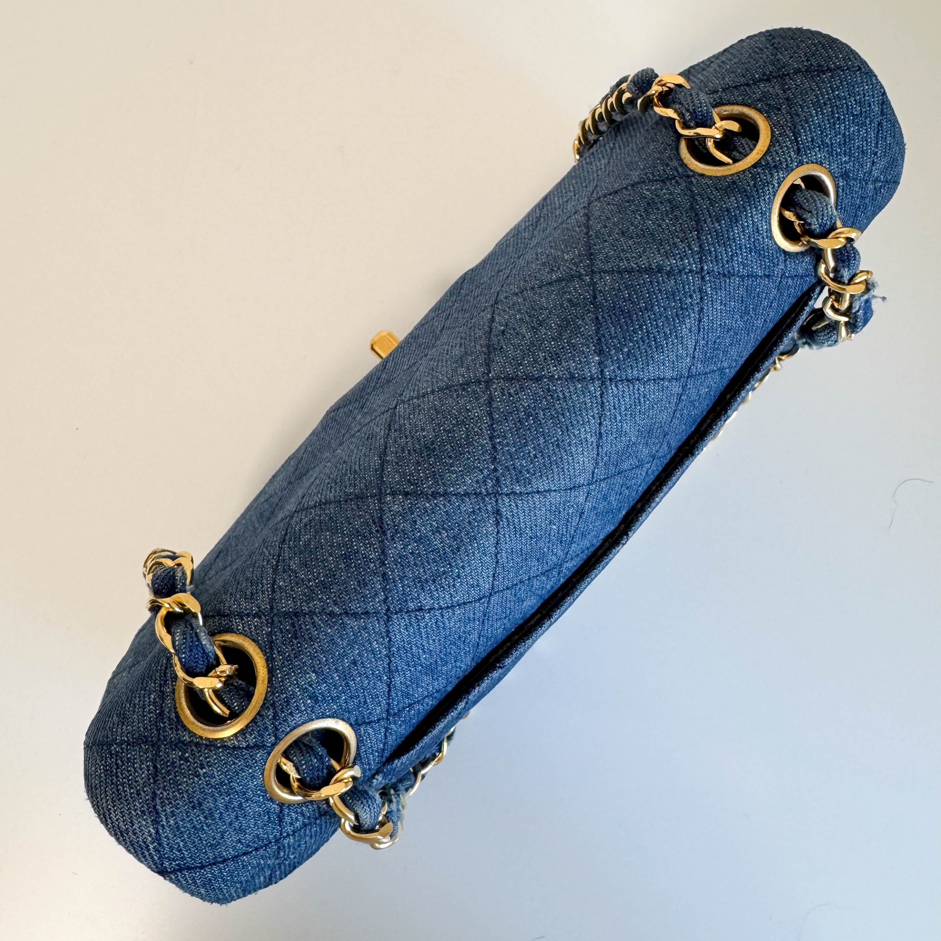 Timeless Classic Double Flap Navy Denim Chain Shoulder Bag