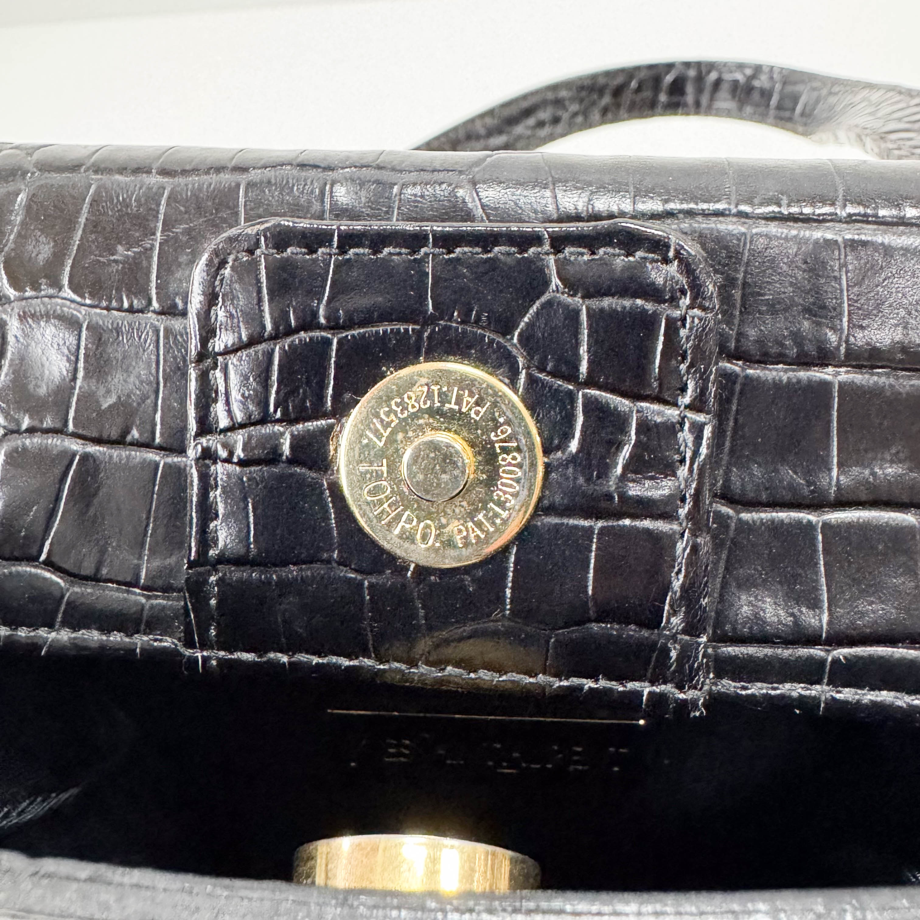 Black Croc Embossed Leather Shoulder Bag