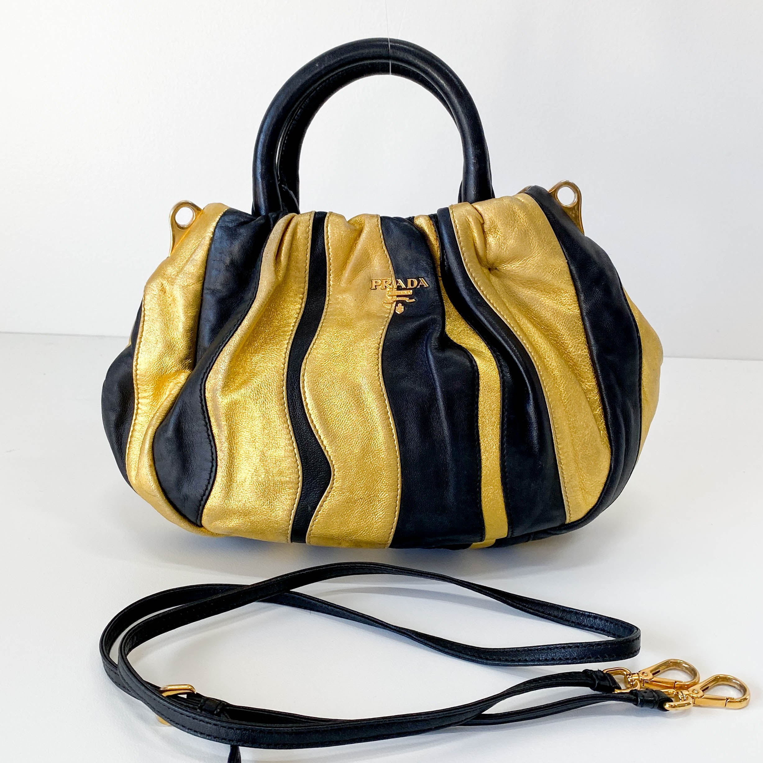 Nappa Stripes Gold/Black Bag