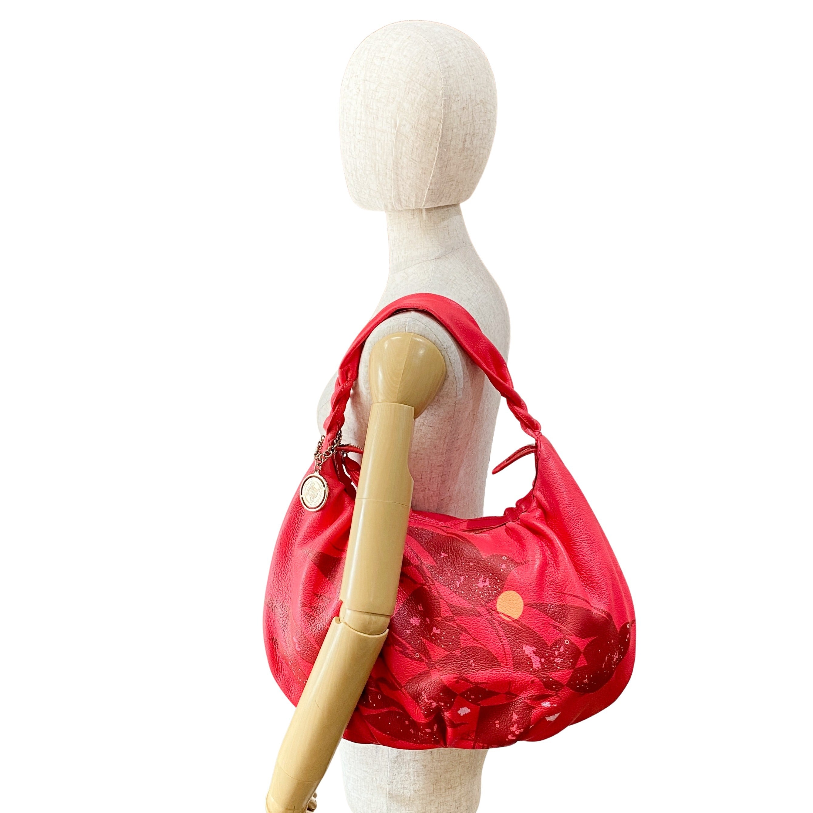 Pink Leather One Shoulder Hobo Bag