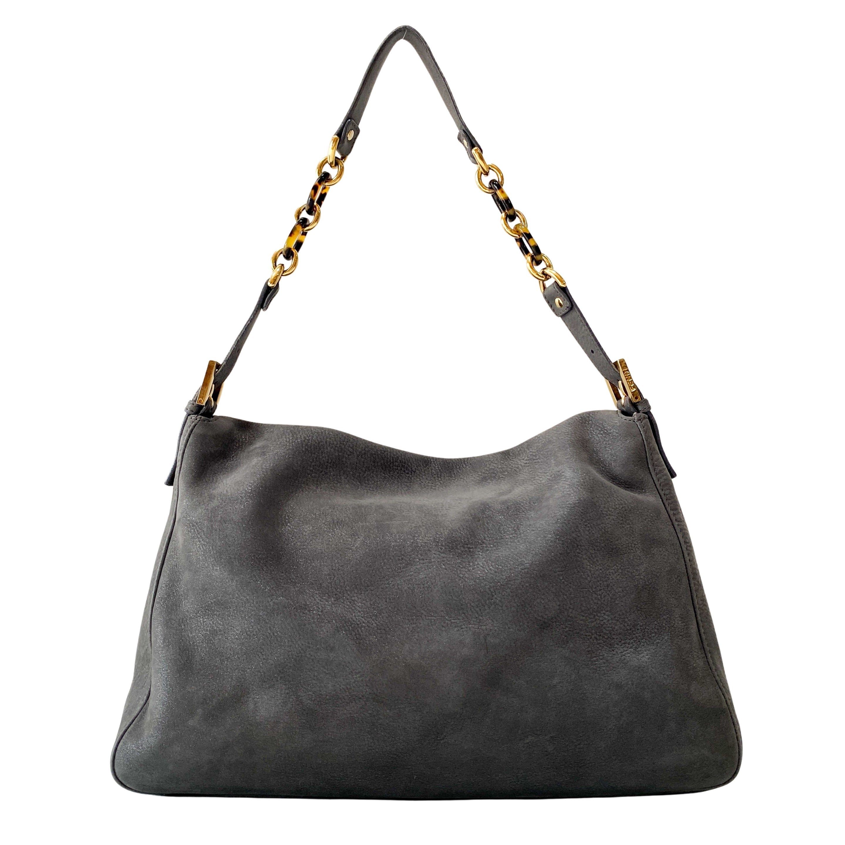 FENDI Sparkling Grey Leather Mamma Baguette Bag
