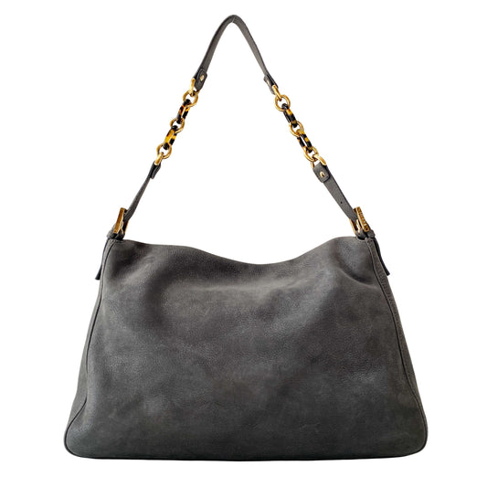 FENDI Sparkling Grey Leather Mamma Baguette Bag
