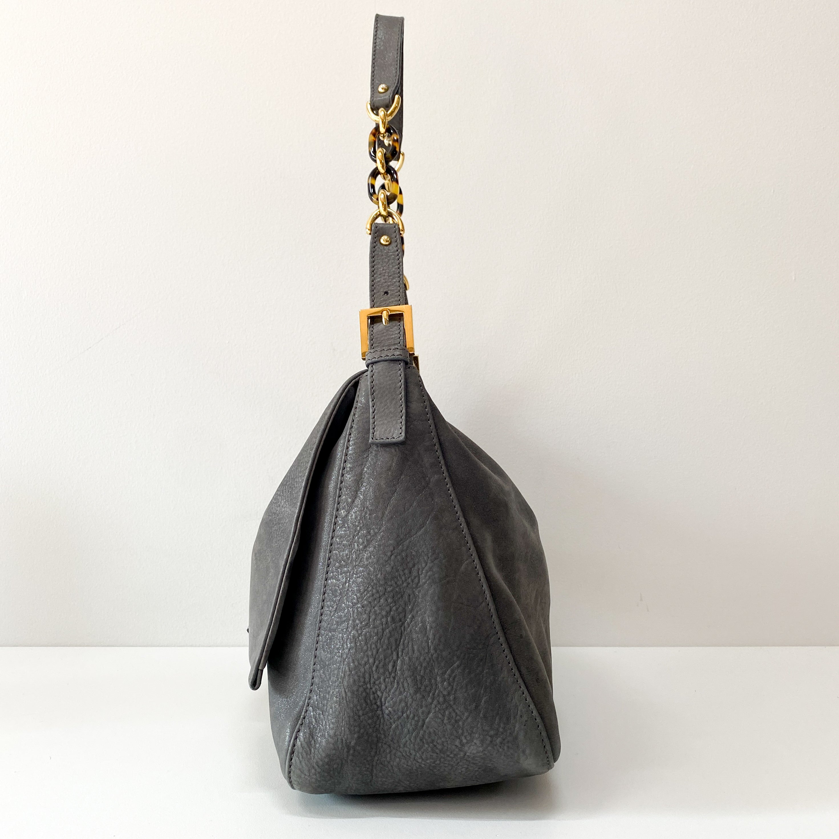 FENDI Sparkling Grey Leather Mamma Baguette Bag