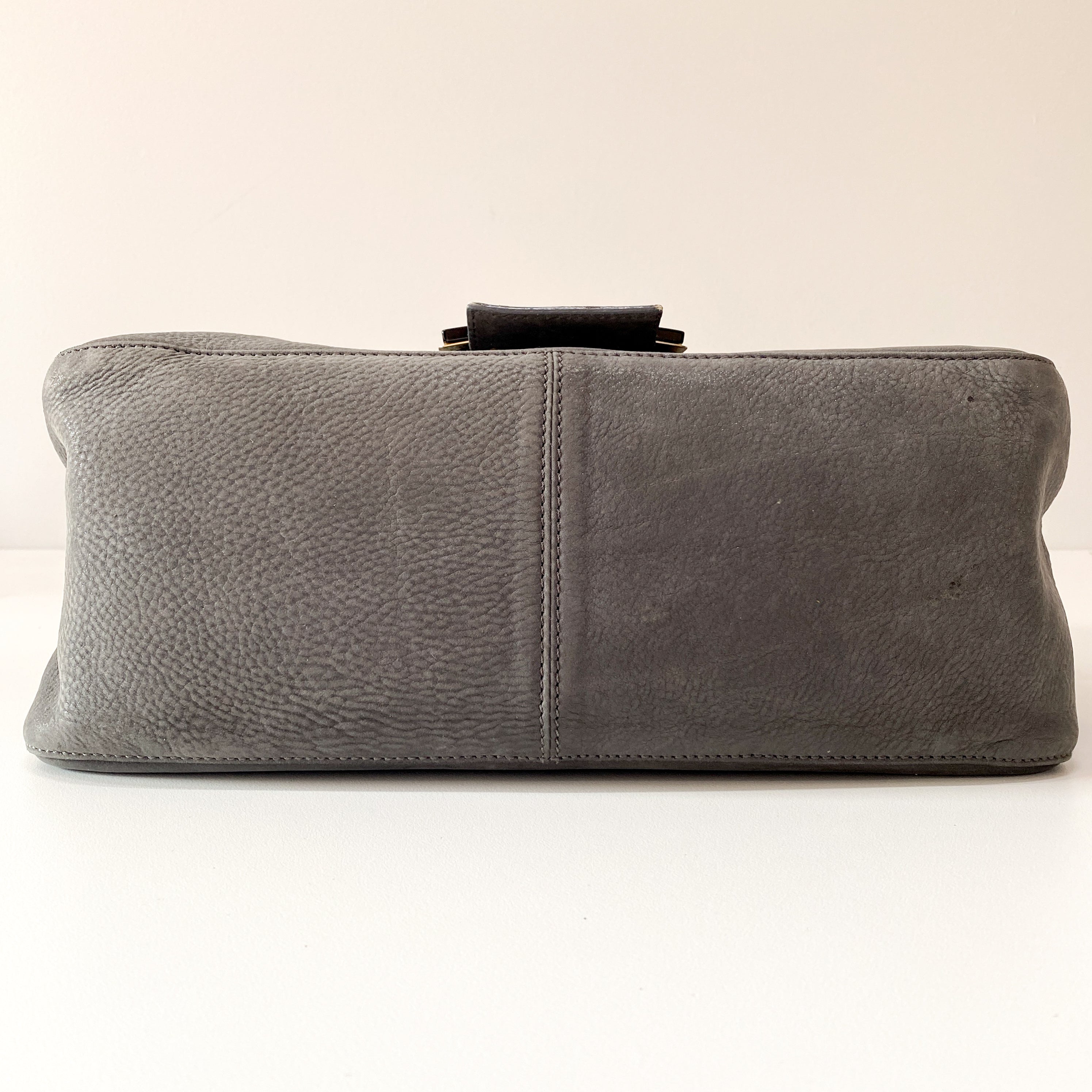 FENDI Sparkling Grey Leather Mamma Baguette Bag