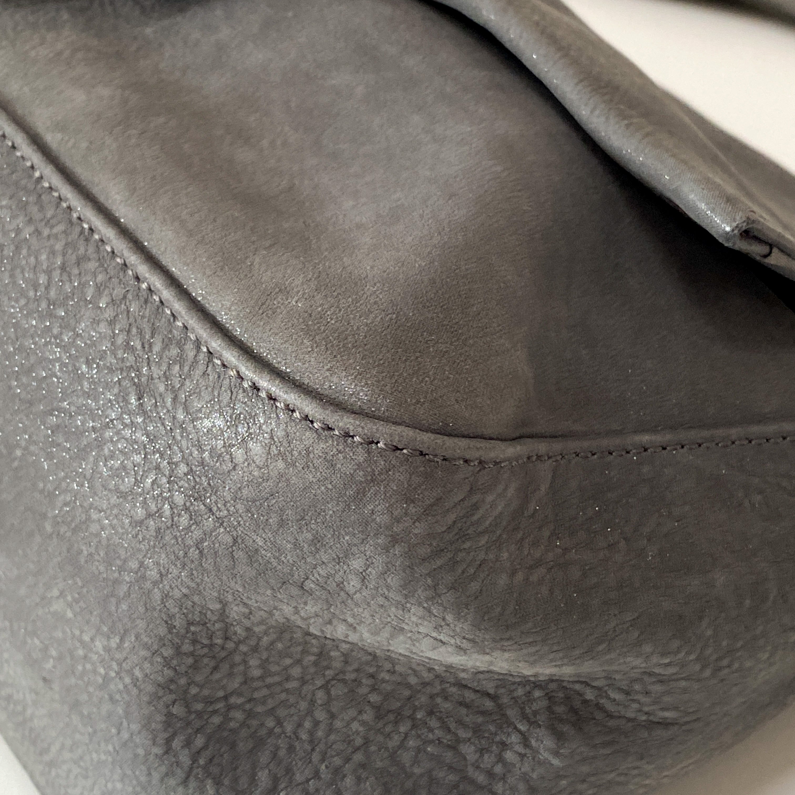 FENDI Sparkling Grey Leather Mamma Baguette Bag