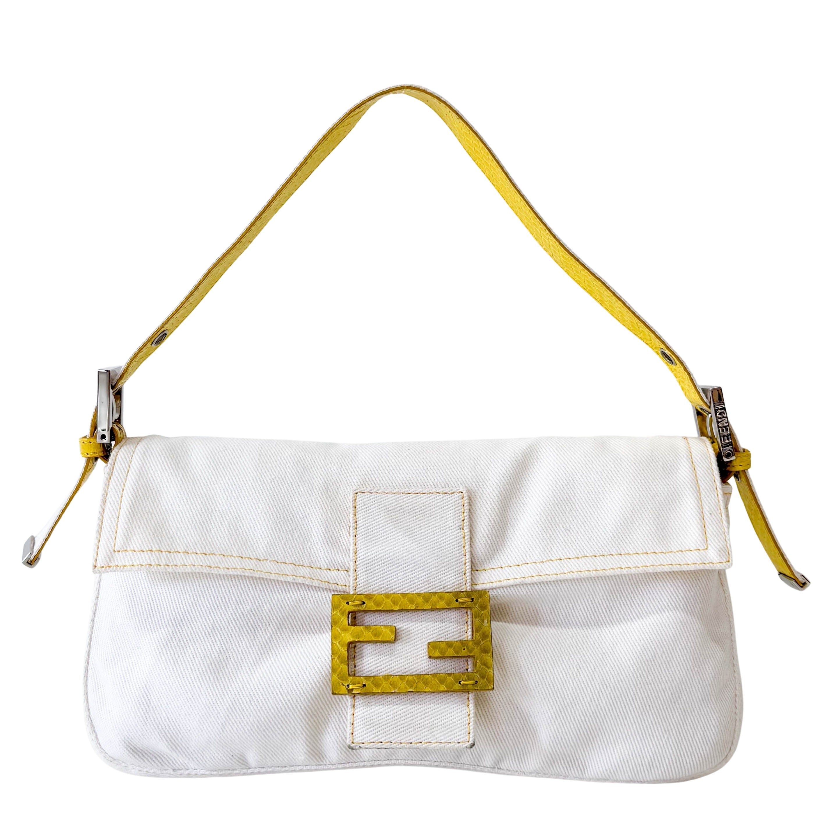 Baguette Cotton Canvas & Yellow Leather Shoulder Bag