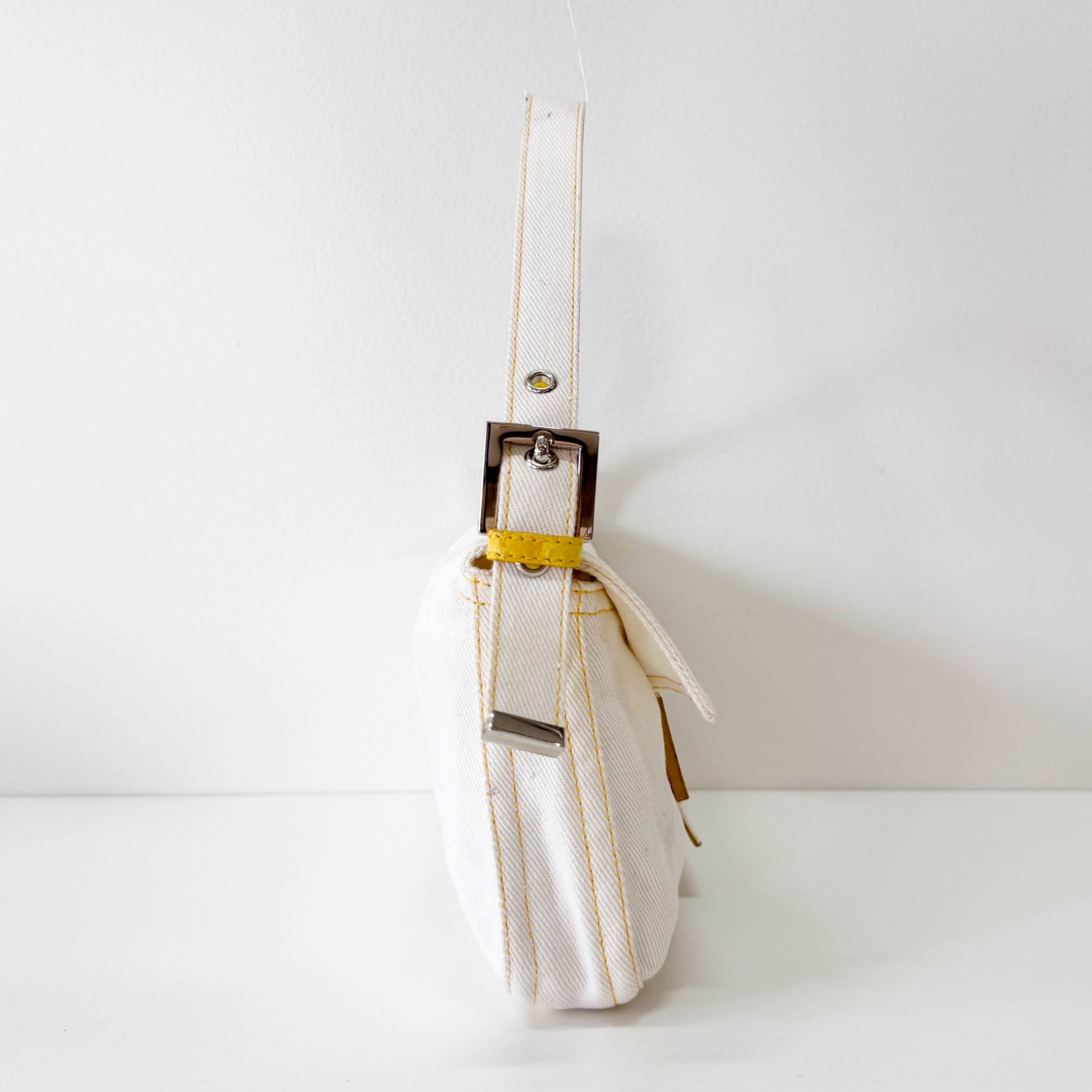 Baguette Cotton Canvas & Yellow Leather Shoulder Bag