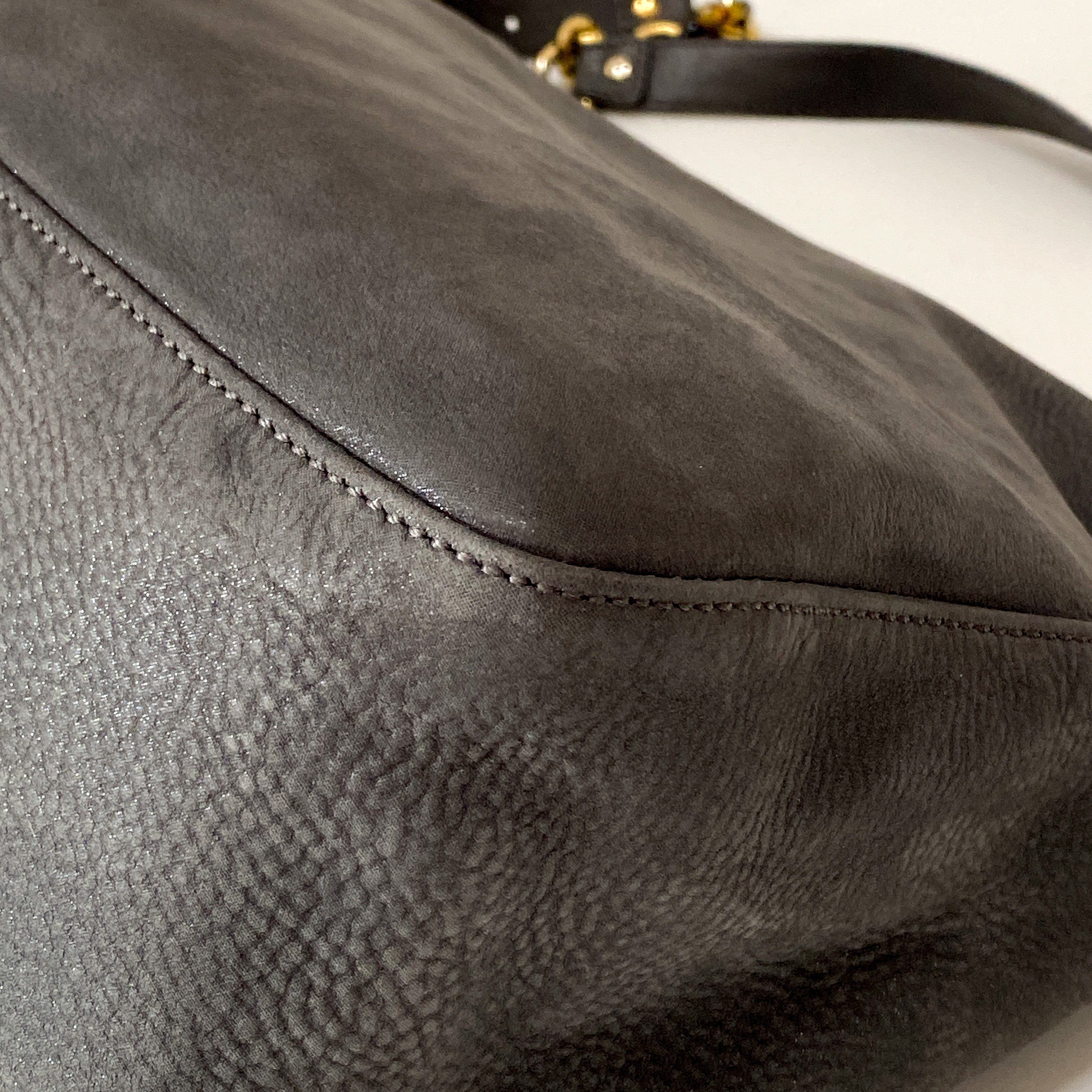 FENDI Sparkling Grey Leather Mamma Baguette Bag