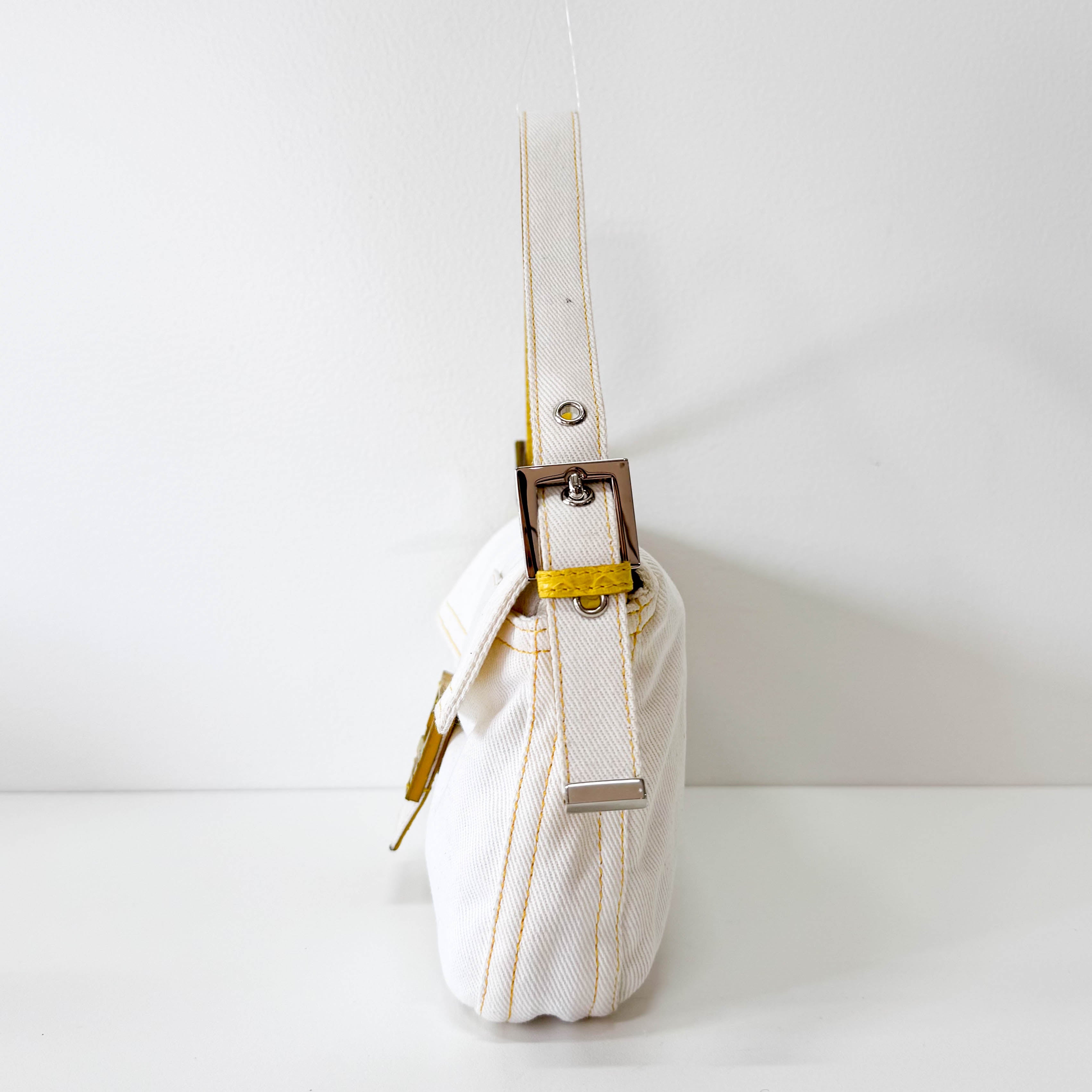 Baguette Cotton Canvas & Yellow Leather Shoulder Bag