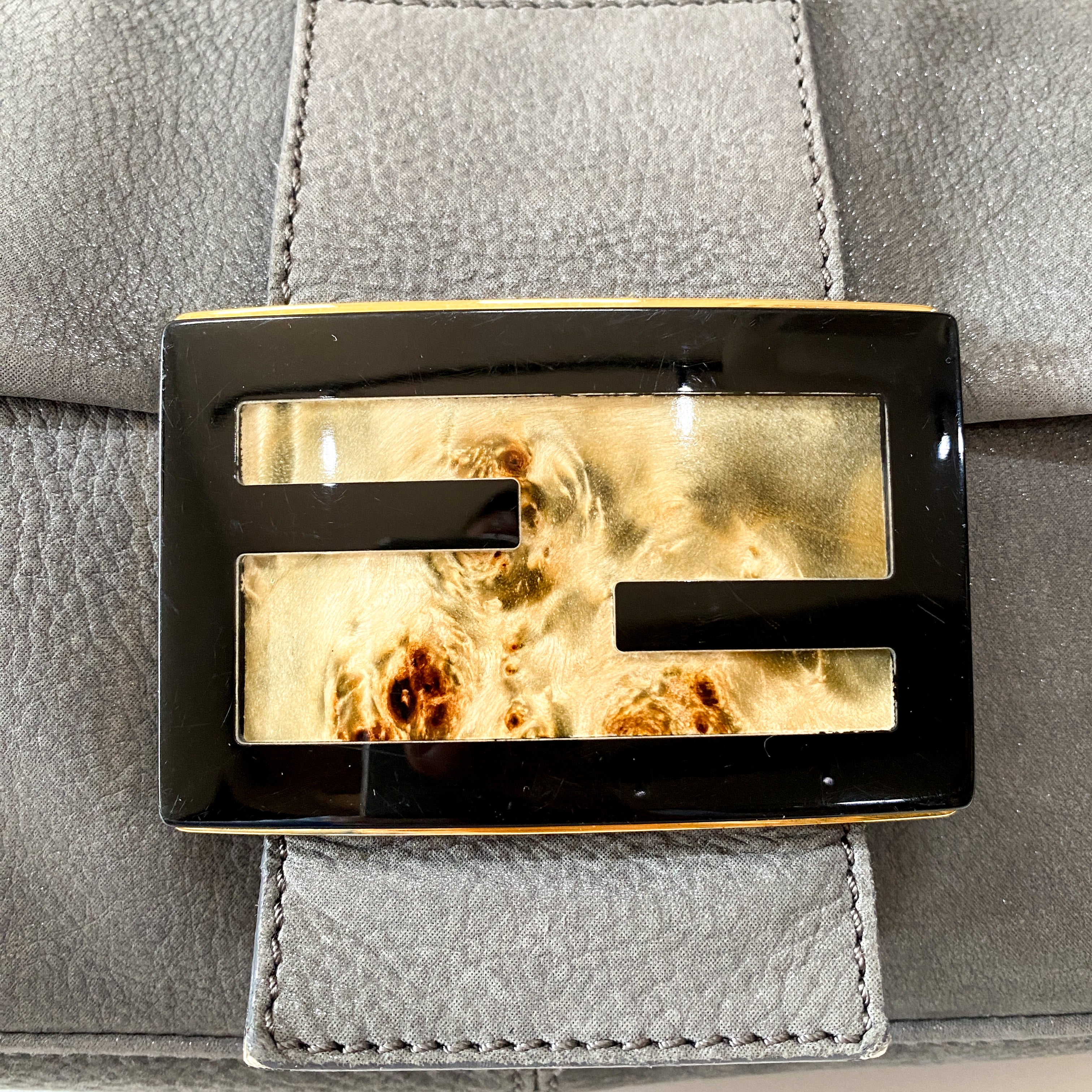 FENDI Sparkling Grey Leather Mamma Baguette Bag