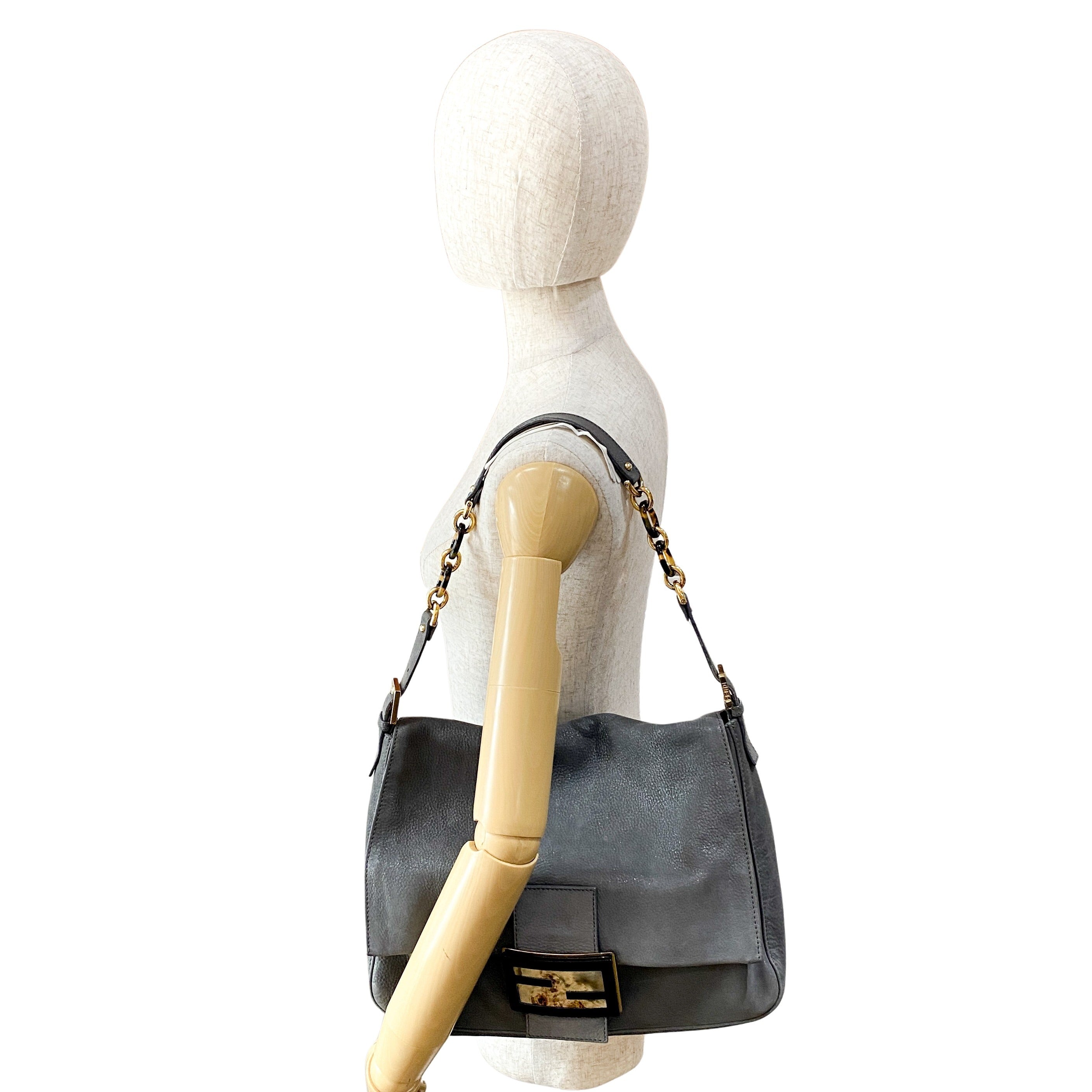 FENDI Sparkling Grey Leather Mamma Baguette Bag