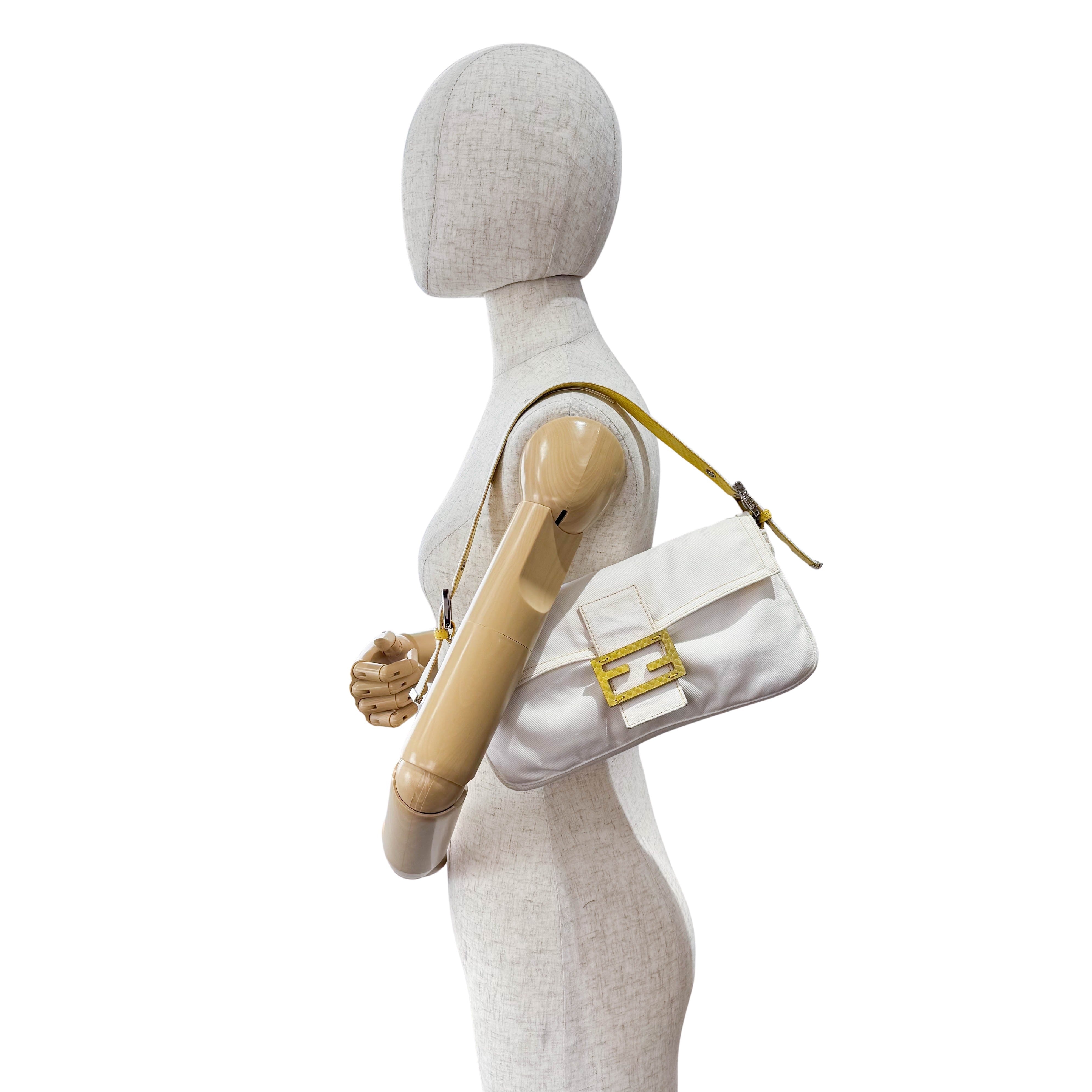 Baguette Cotton Canvas & Yellow Leather Shoulder Bag