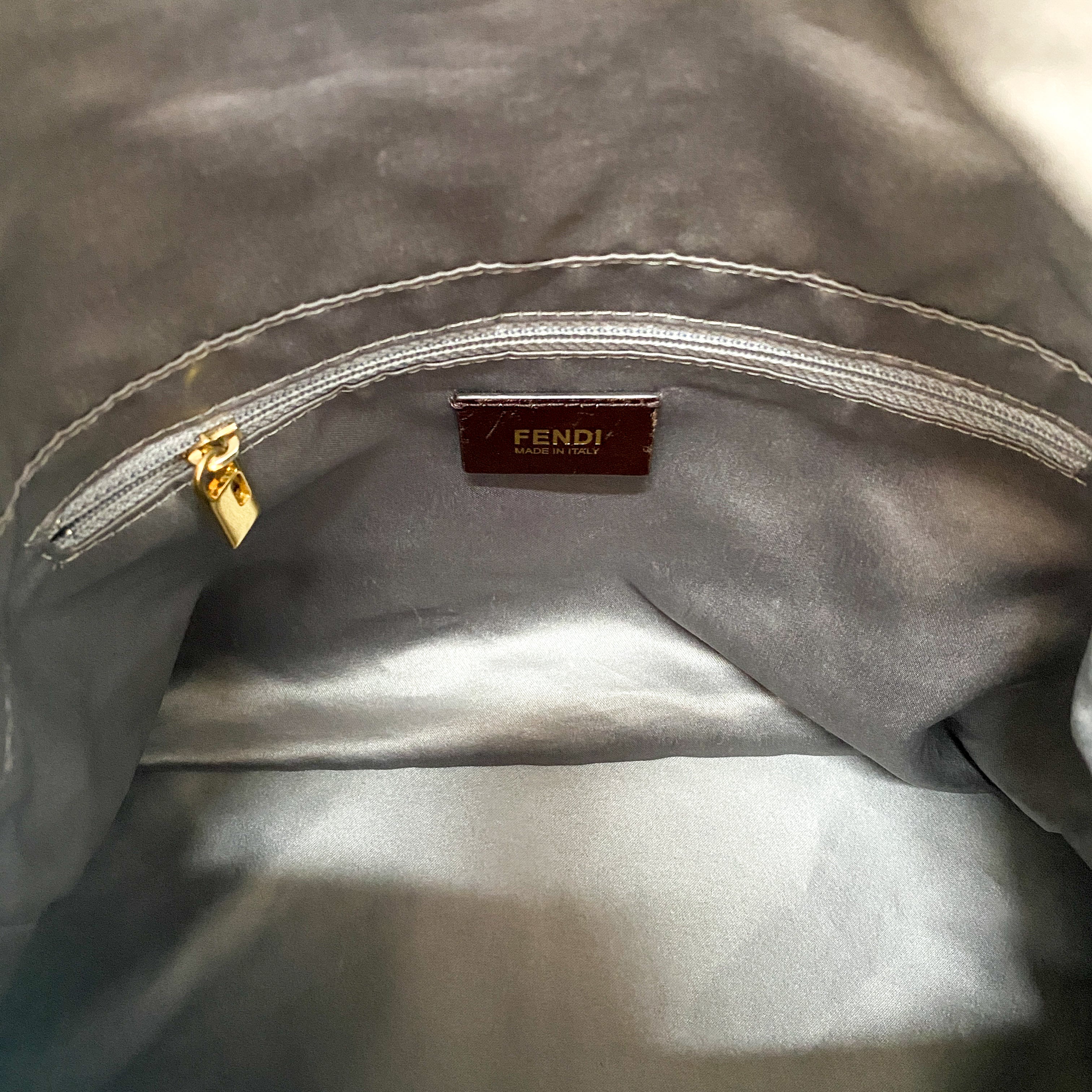 FENDI Sparkling Grey Leather Mamma Baguette Bag
