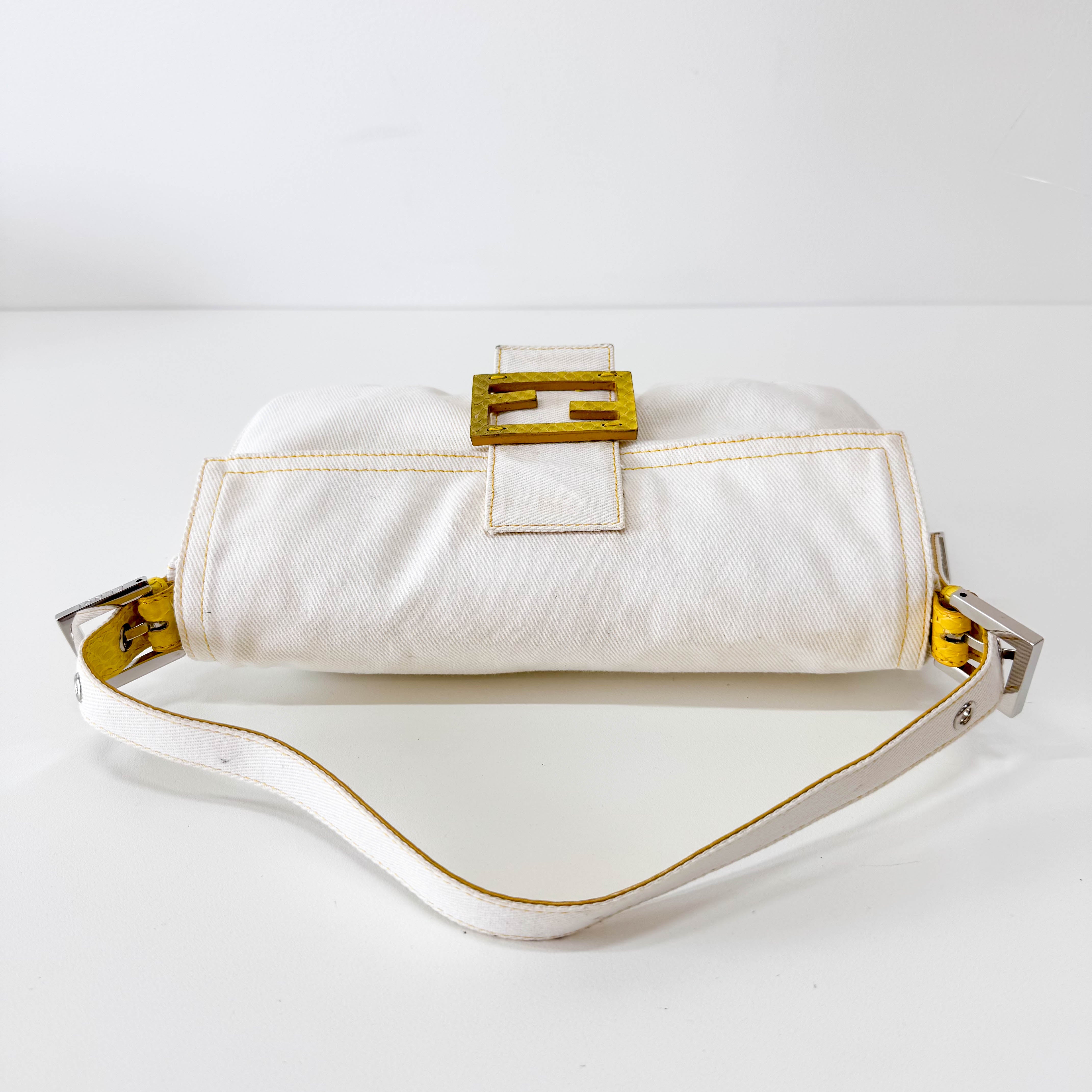 Baguette Cotton Canvas & Yellow Leather Shoulder Bag