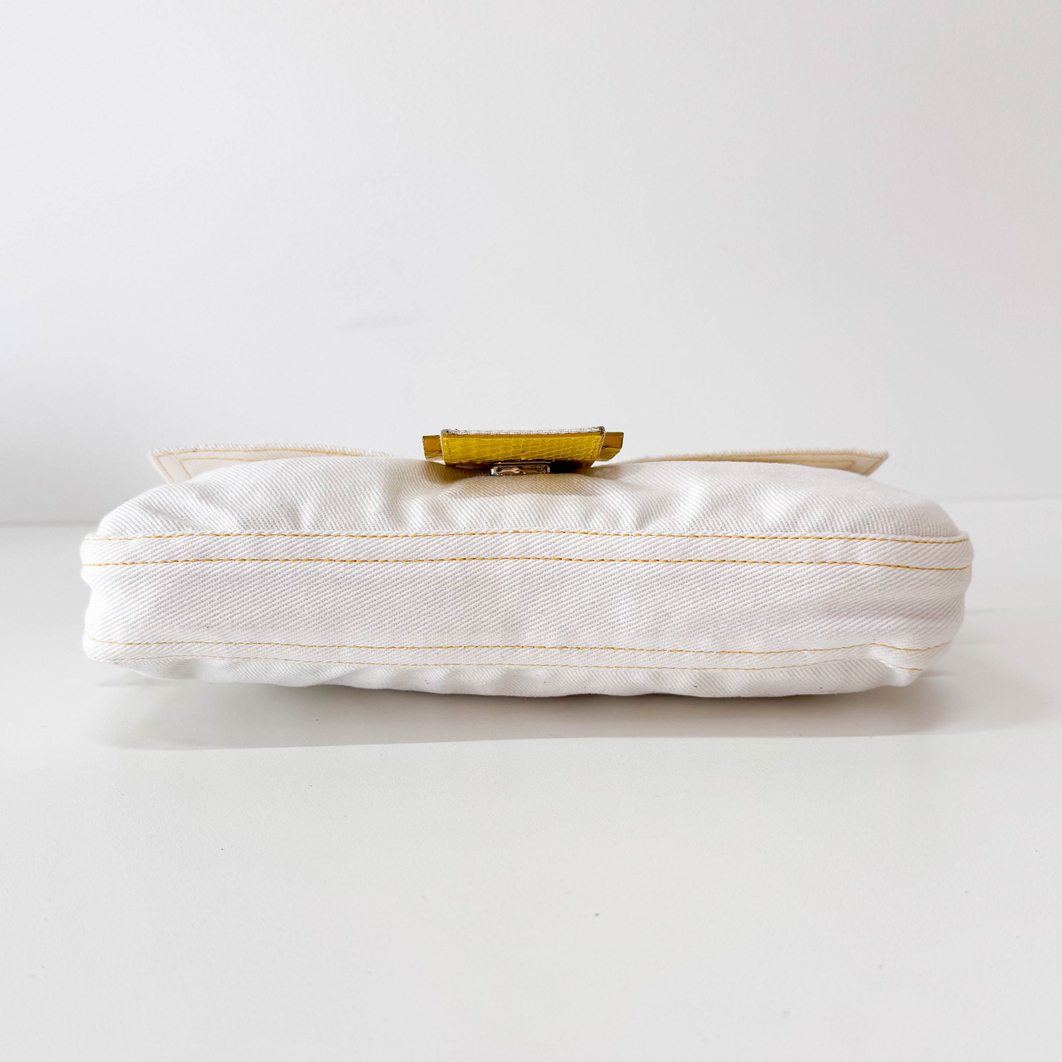 Baguette Cotton Canvas & Yellow Leather Shoulder Bag