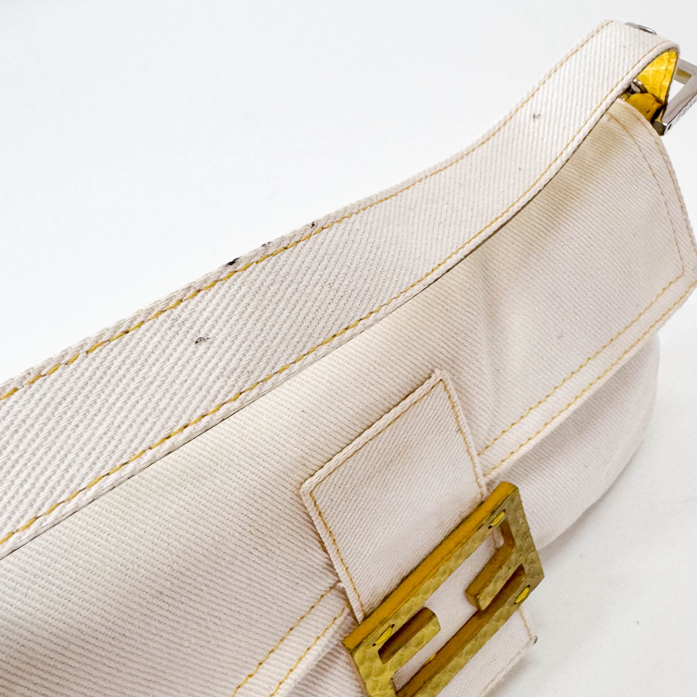 Baguette Cotton Canvas & Yellow Leather Shoulder Bag