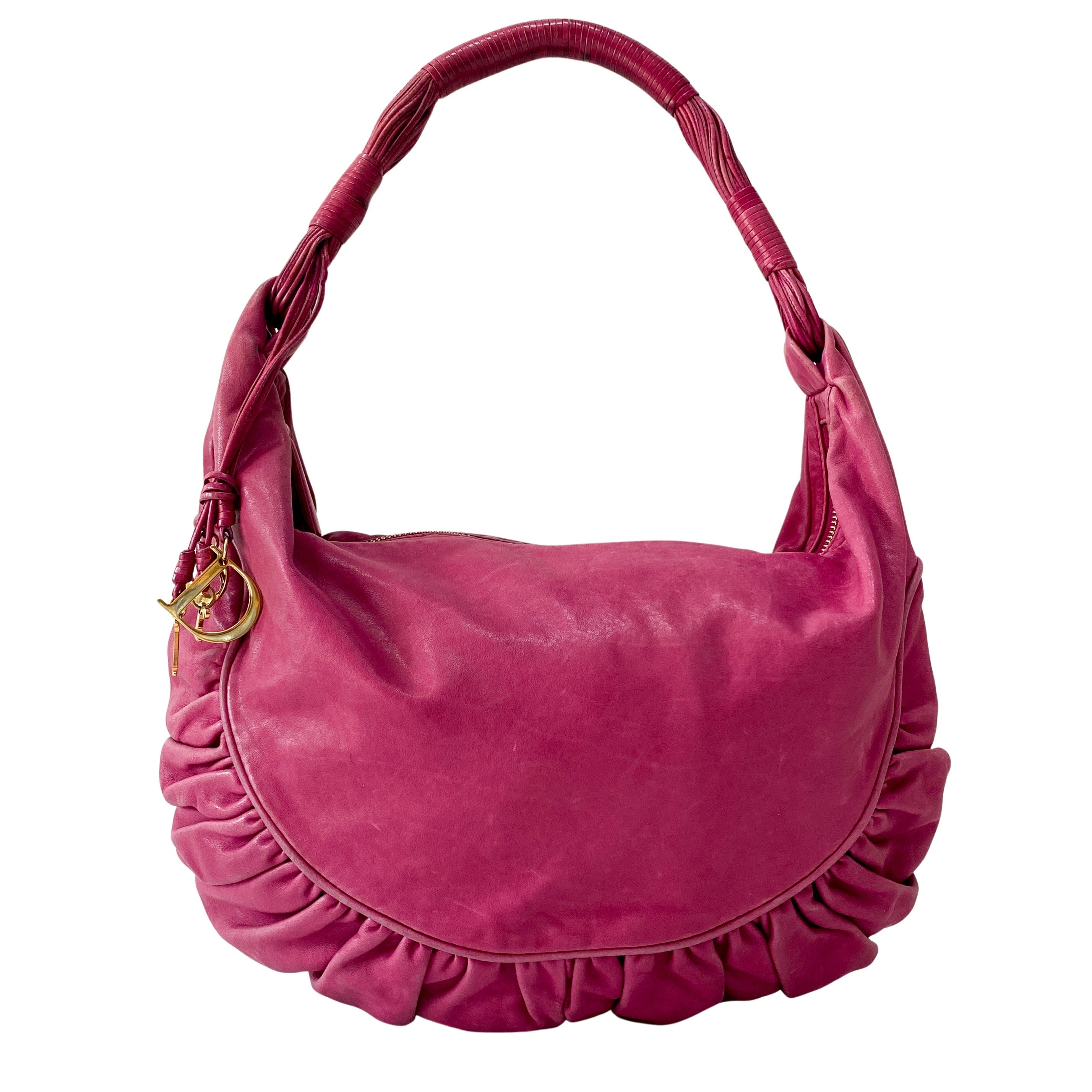 Pink Leather Hobo Shoulder Bag