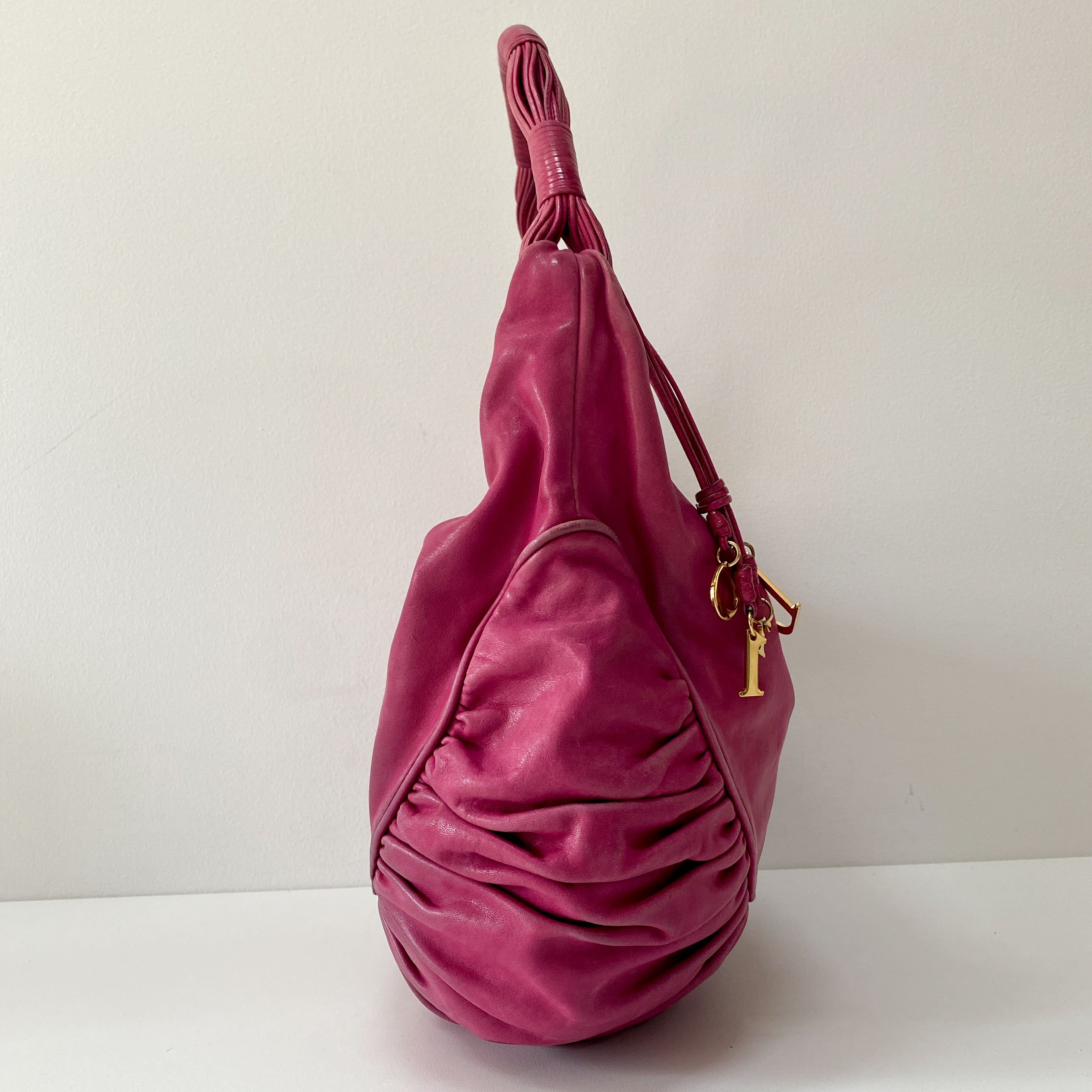 Pink Leather Hobo Shoulder Bag