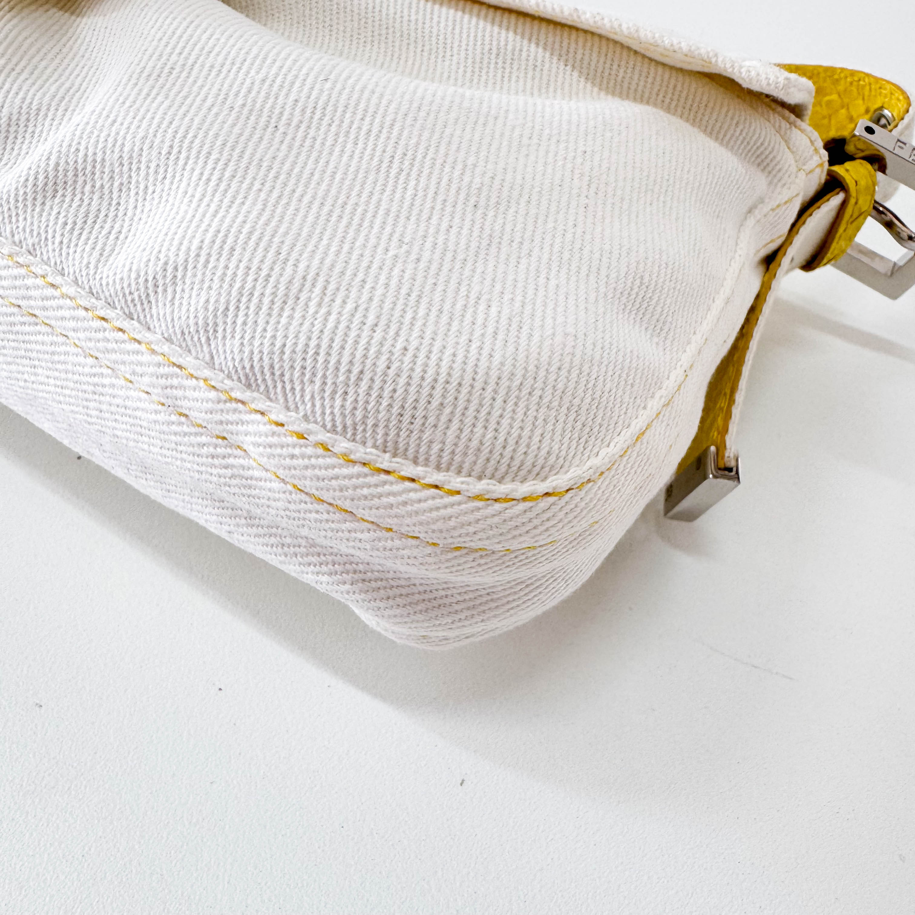 Baguette Cotton Canvas & Yellow Leather Shoulder Bag