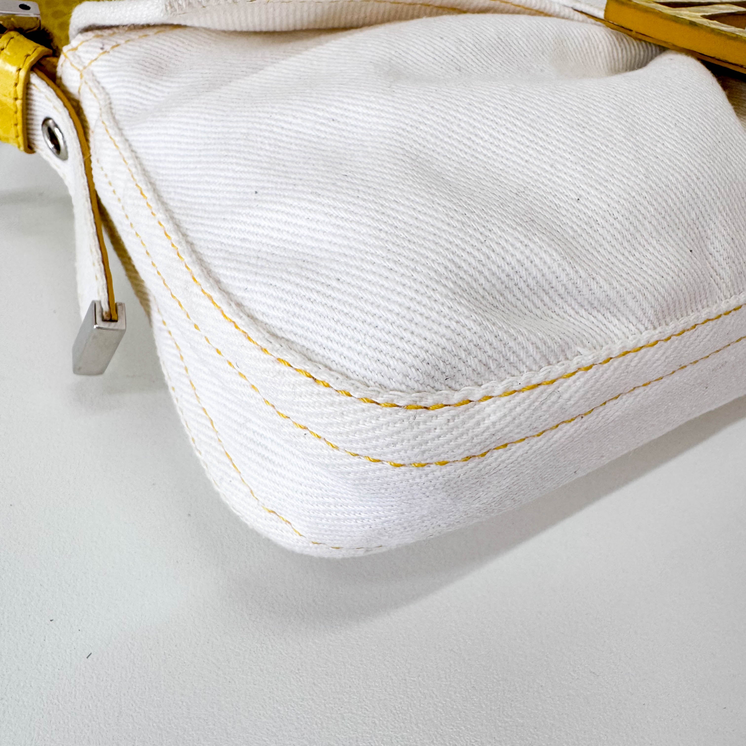 Baguette Cotton Canvas & Yellow Leather Shoulder Bag