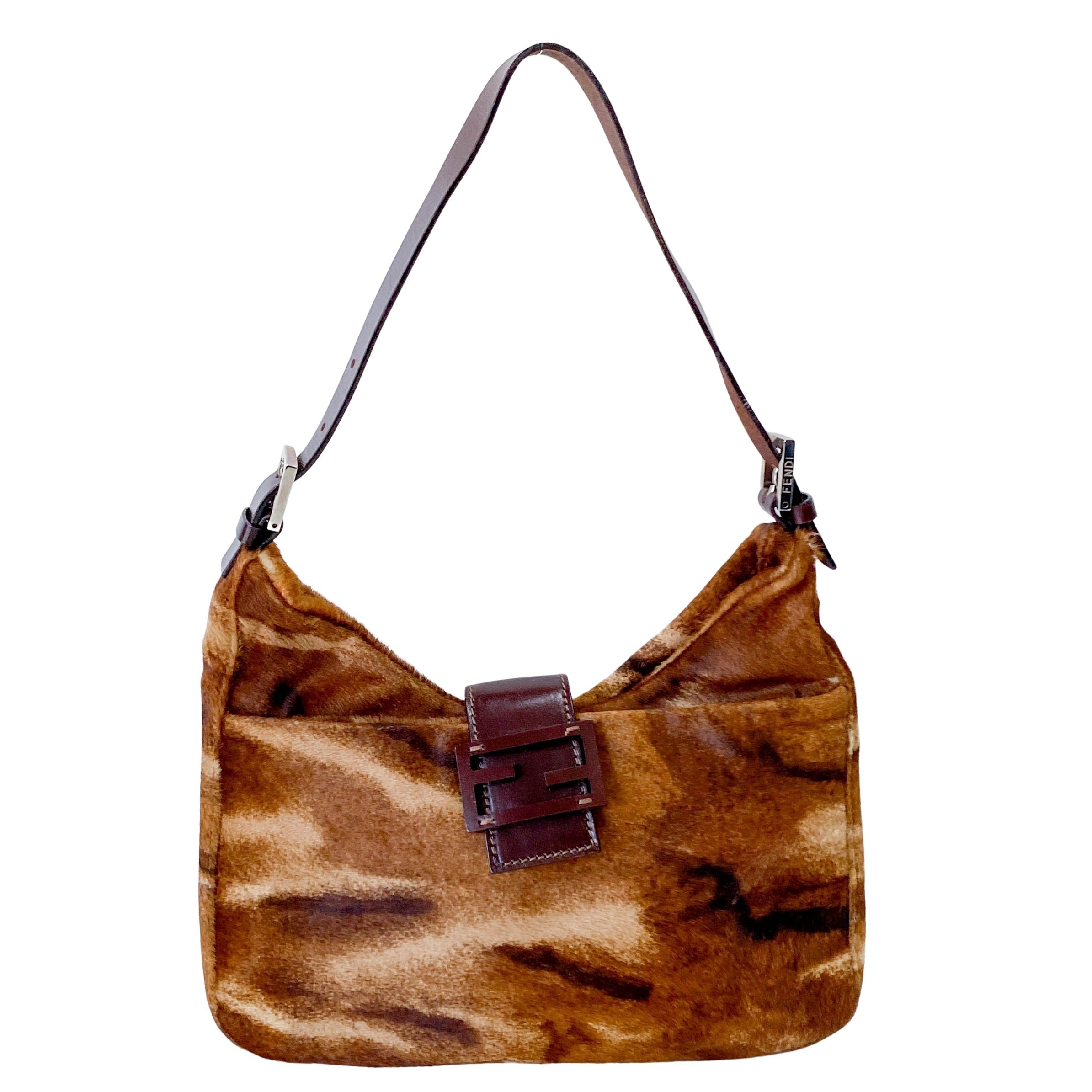 Baguette Brown Pony Hair Hobo Shoulder Bag