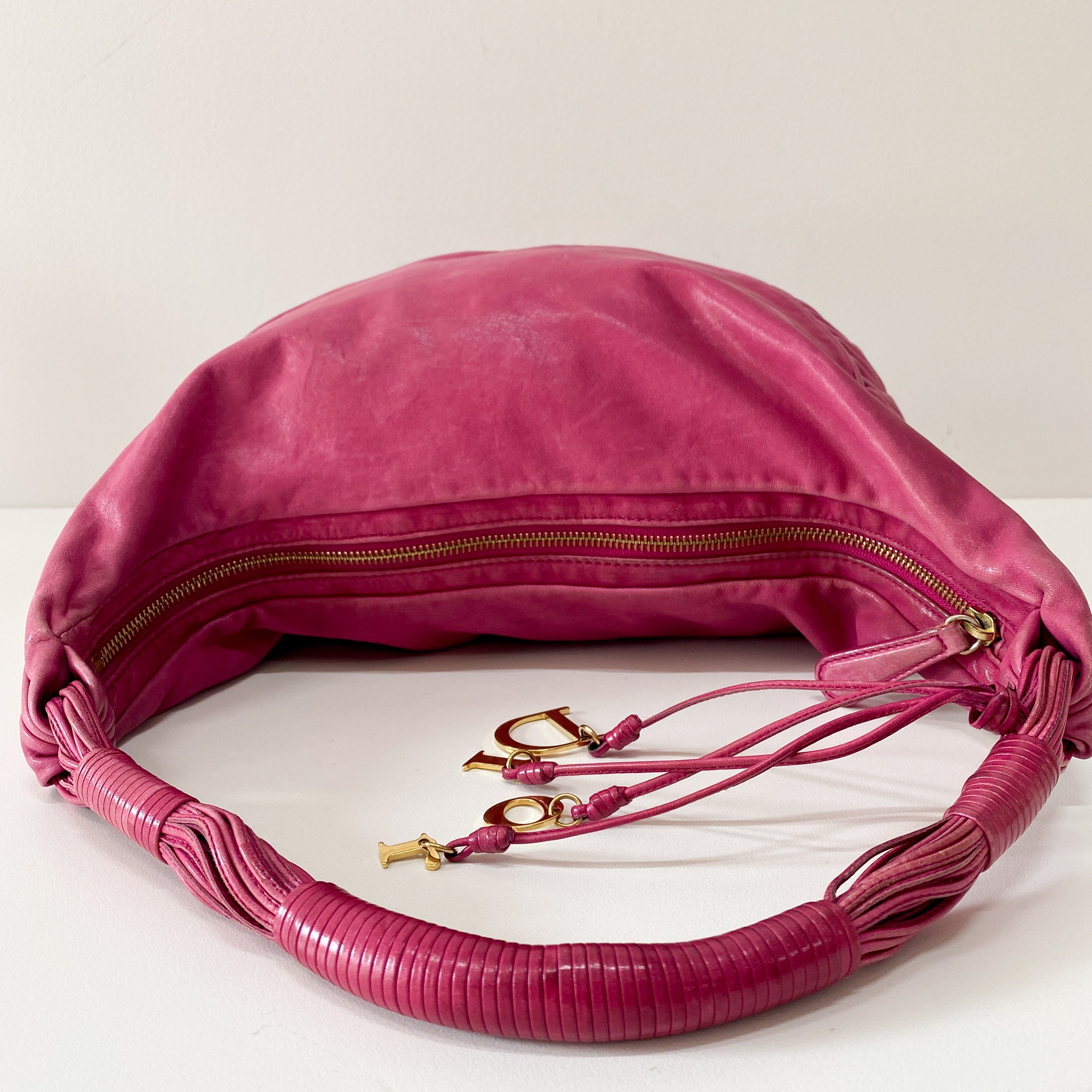 Pink Leather Hobo Shoulder Bag