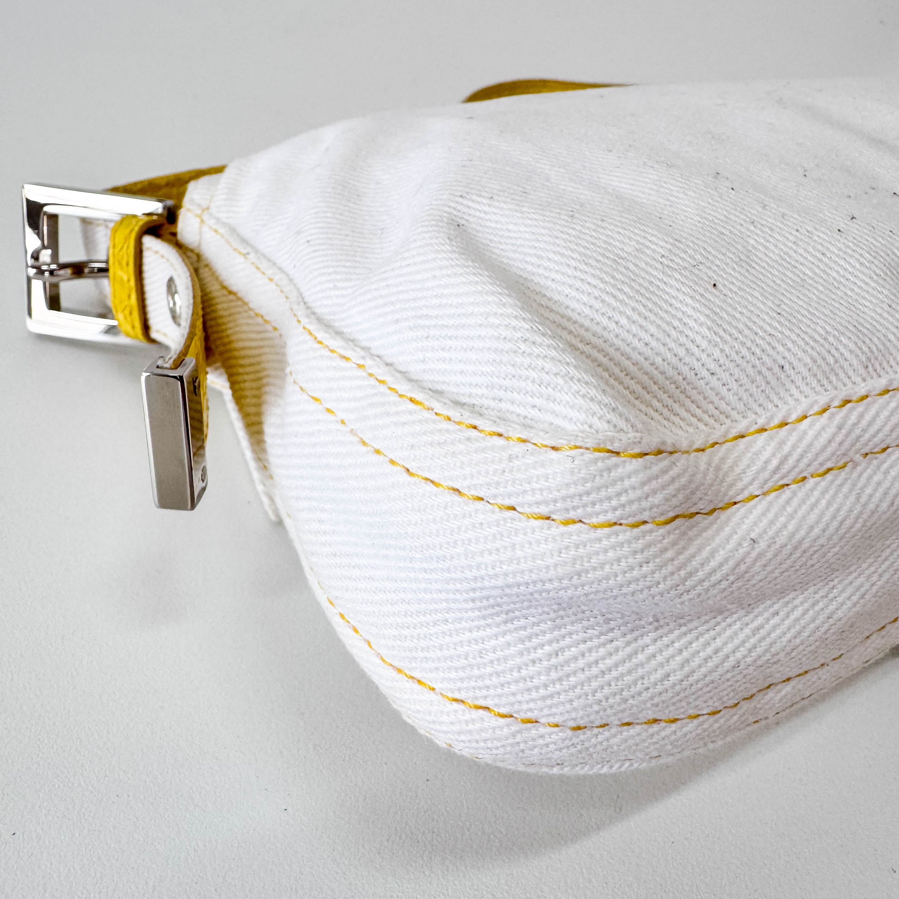 Baguette Cotton Canvas & Yellow Leather Shoulder Bag