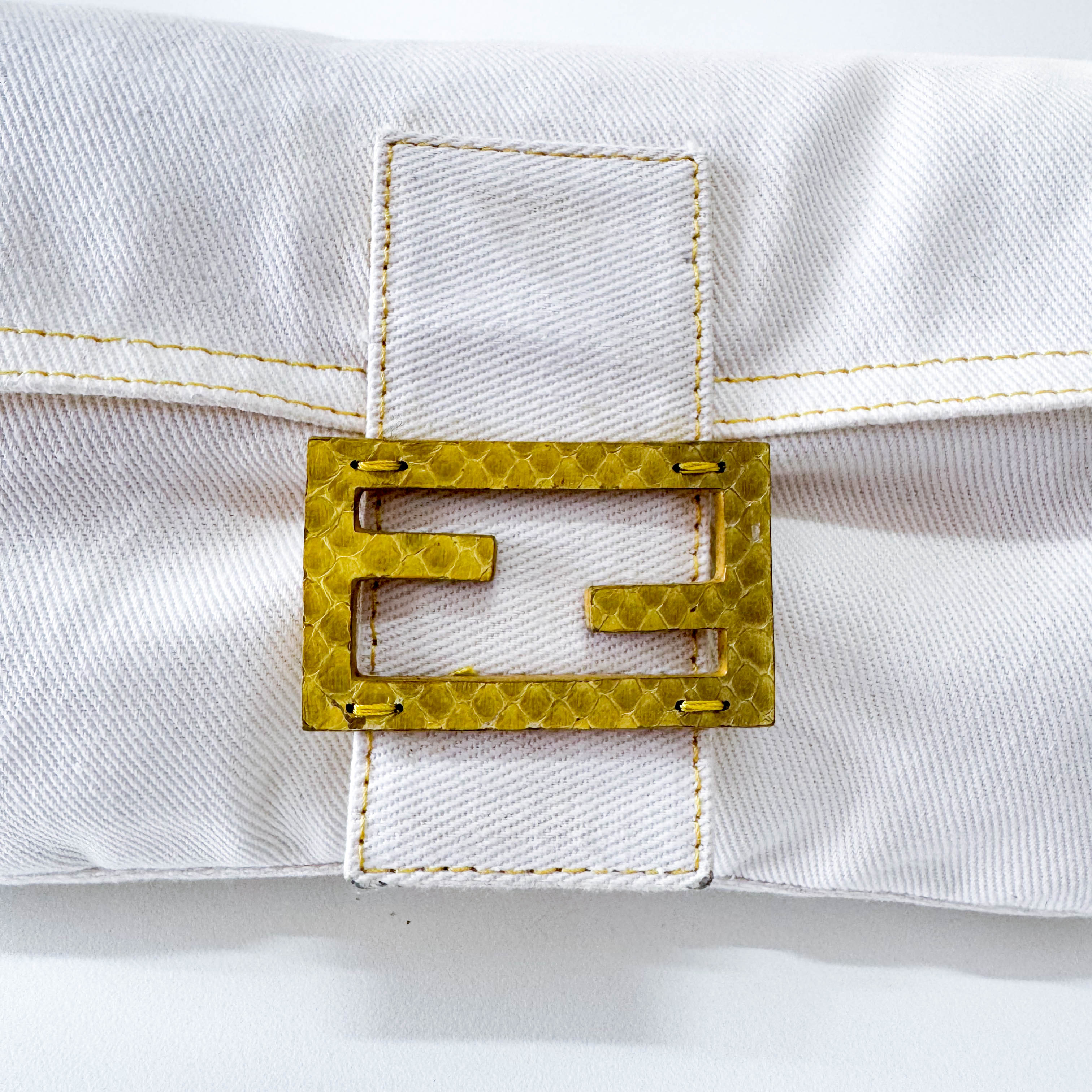 Baguette Cotton Canvas & Yellow Leather Shoulder Bag