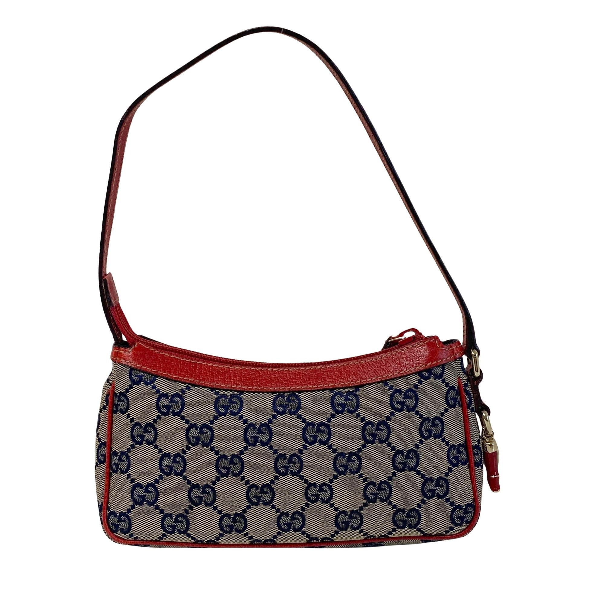 Gucci Blue Canvas Red Strap Shoulder Pouch