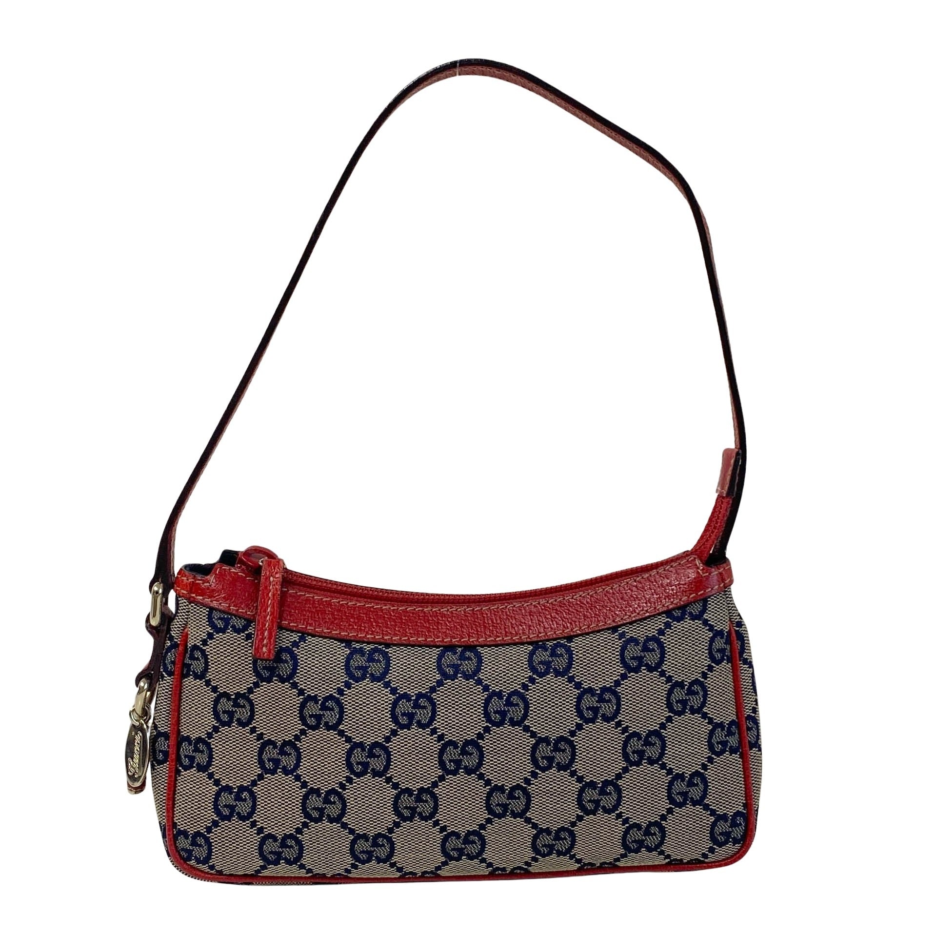 Gucci Blue Canvas Red Strap Shoulder Pouch