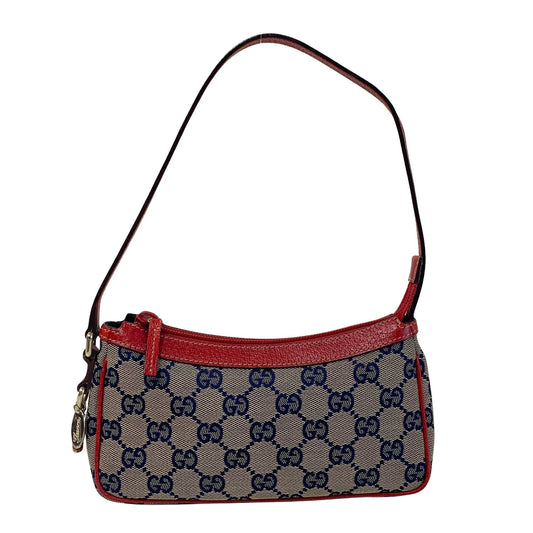 Gucci Blue Canvas Red Strap Shoulder Pouch