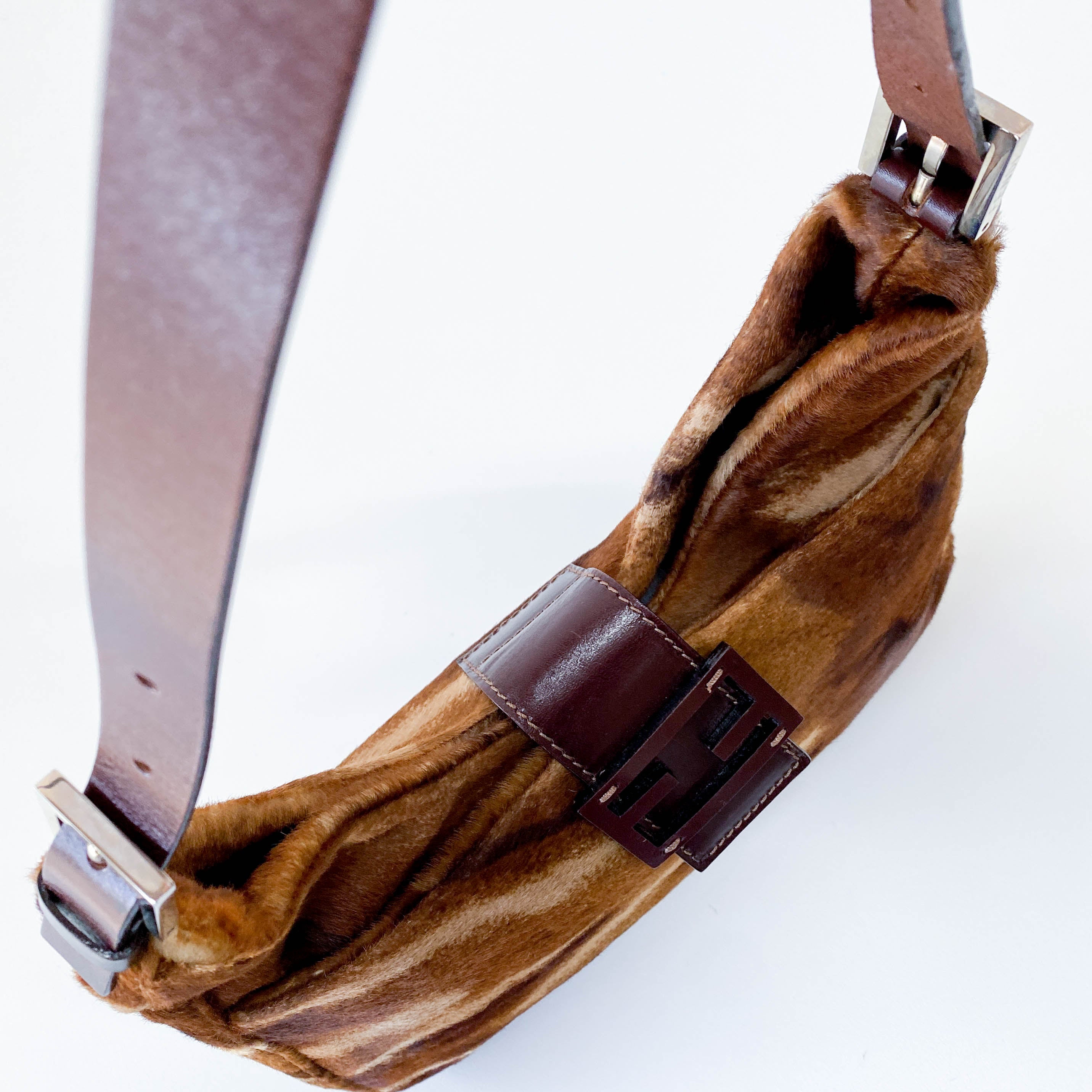 Baguette Brown Pony Hair Hobo Shoulder Bag