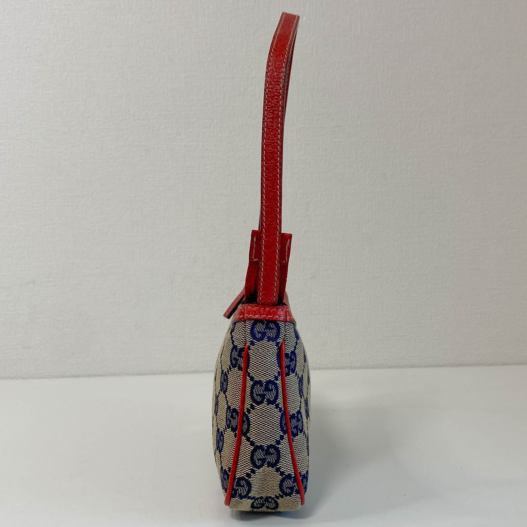 Gucci Blue Canvas Red Strap Shoulder Pouch