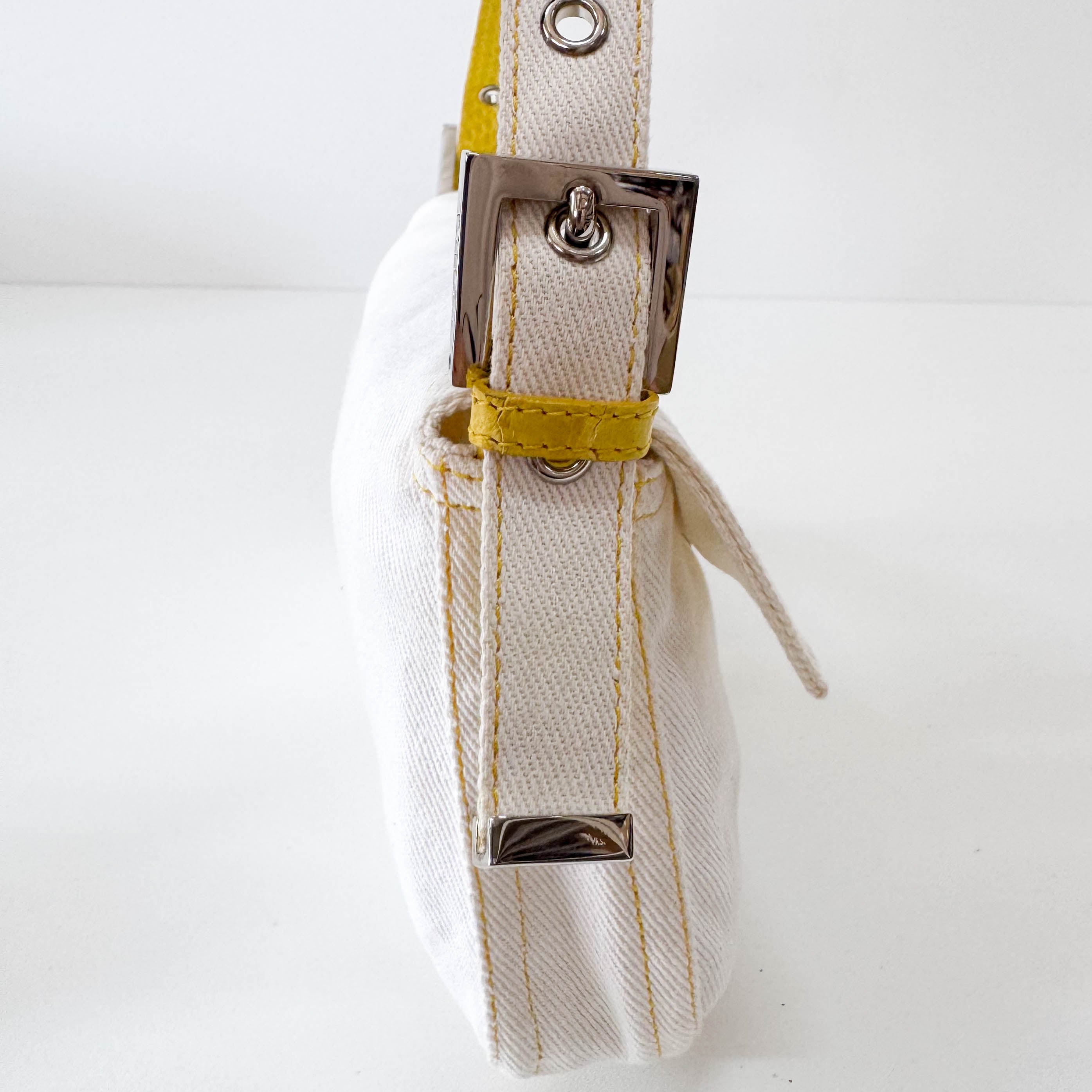 Baguette Cotton Canvas & Yellow Leather Shoulder Bag