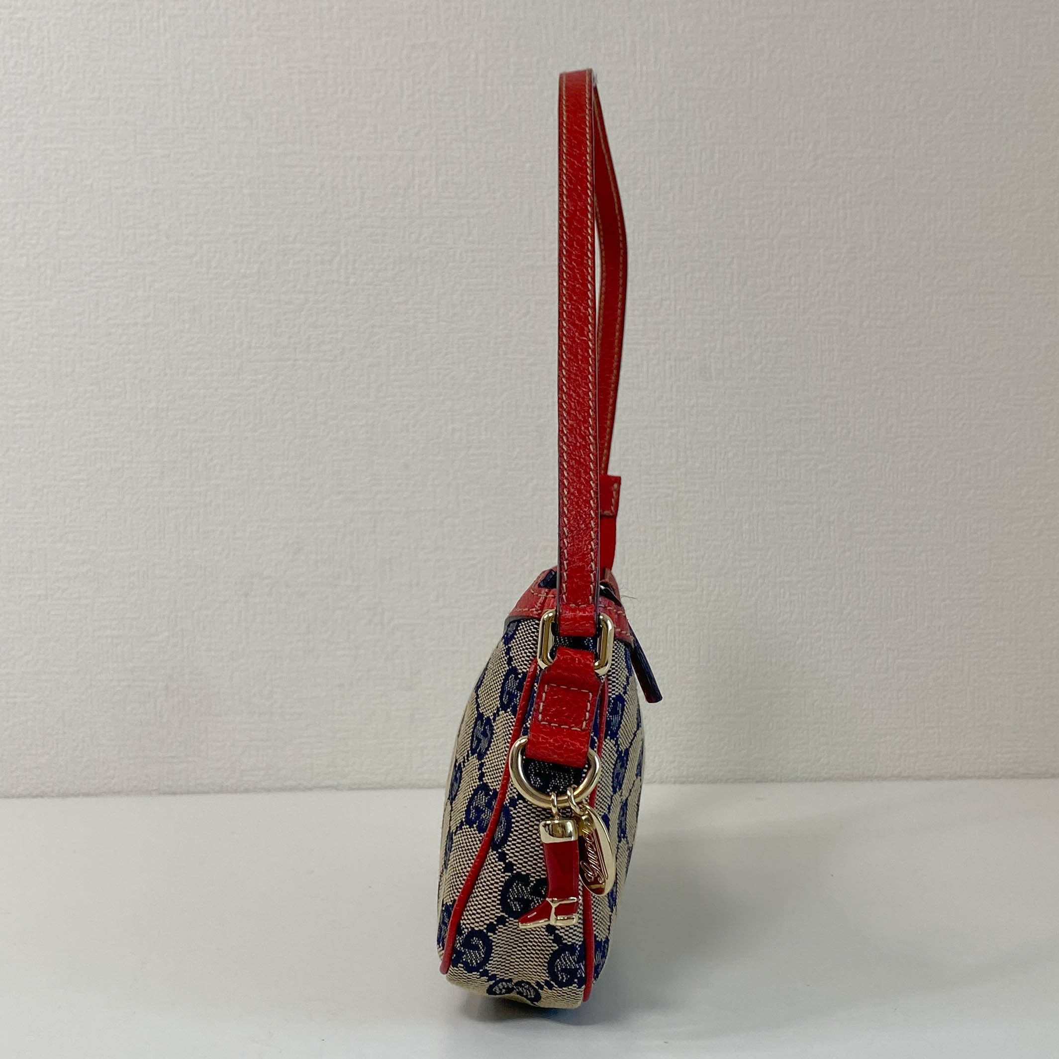 Gucci Blue Canvas Red Strap Shoulder Pouch