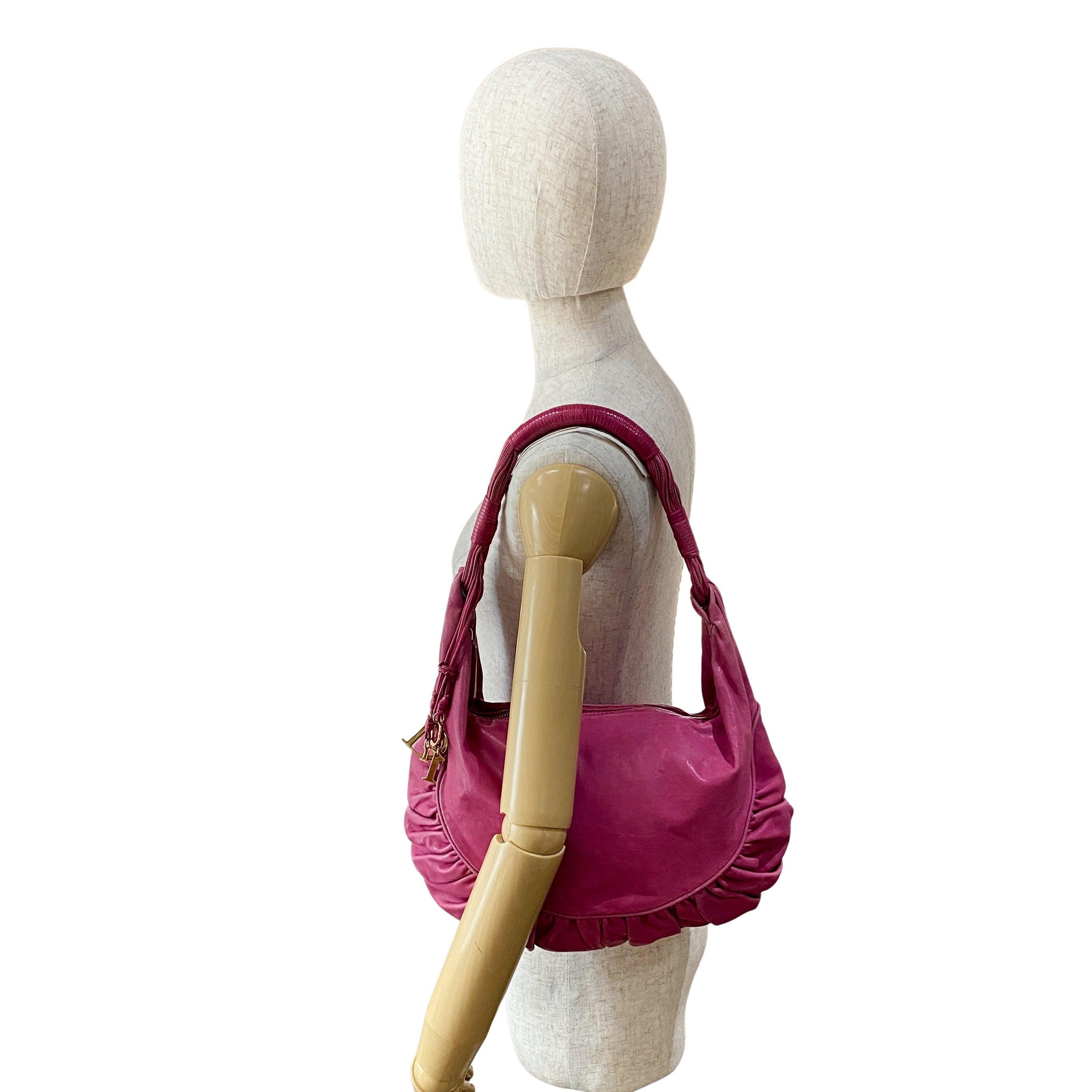 Pink Leather Hobo Shoulder Bag