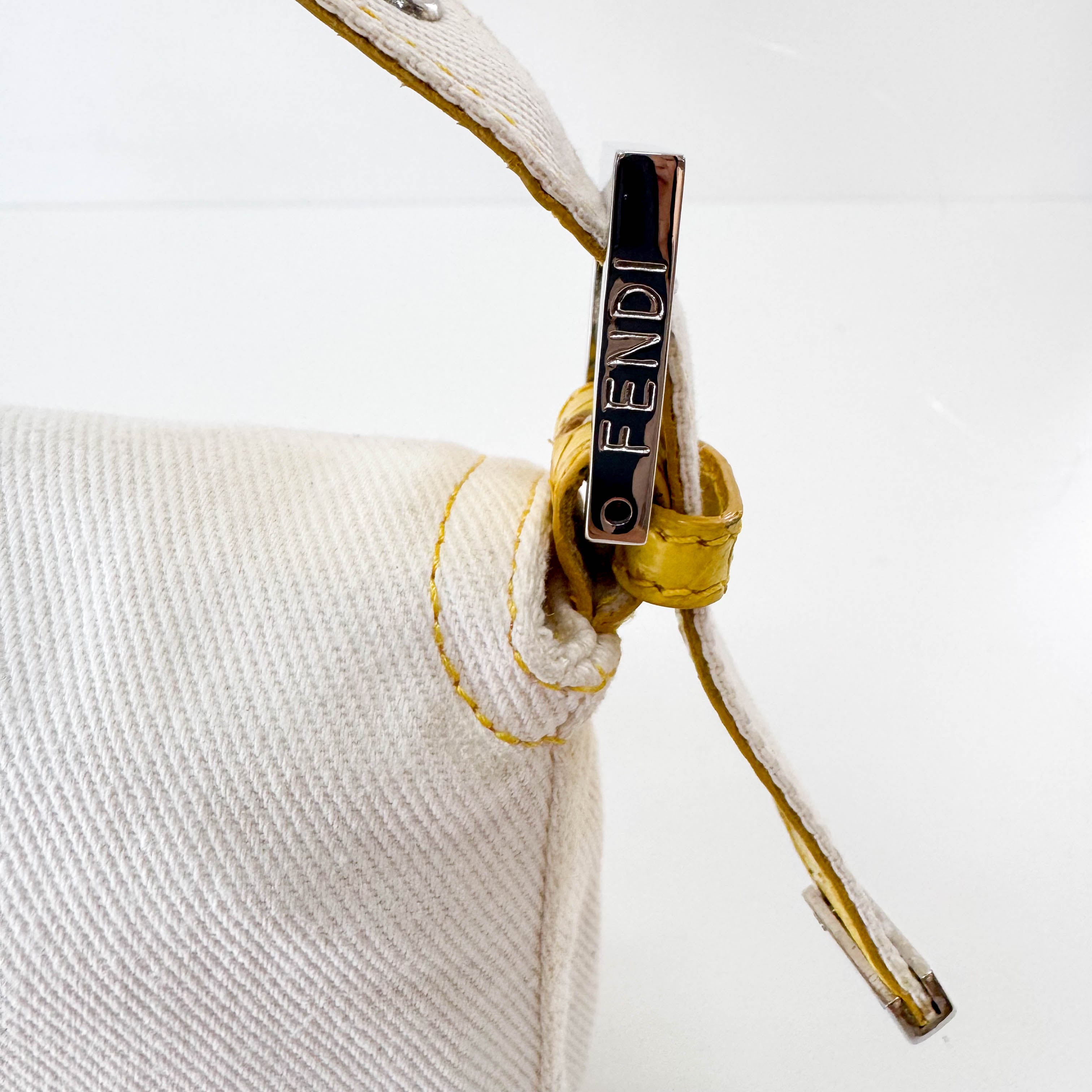 Baguette Cotton Canvas & Yellow Leather Shoulder Bag