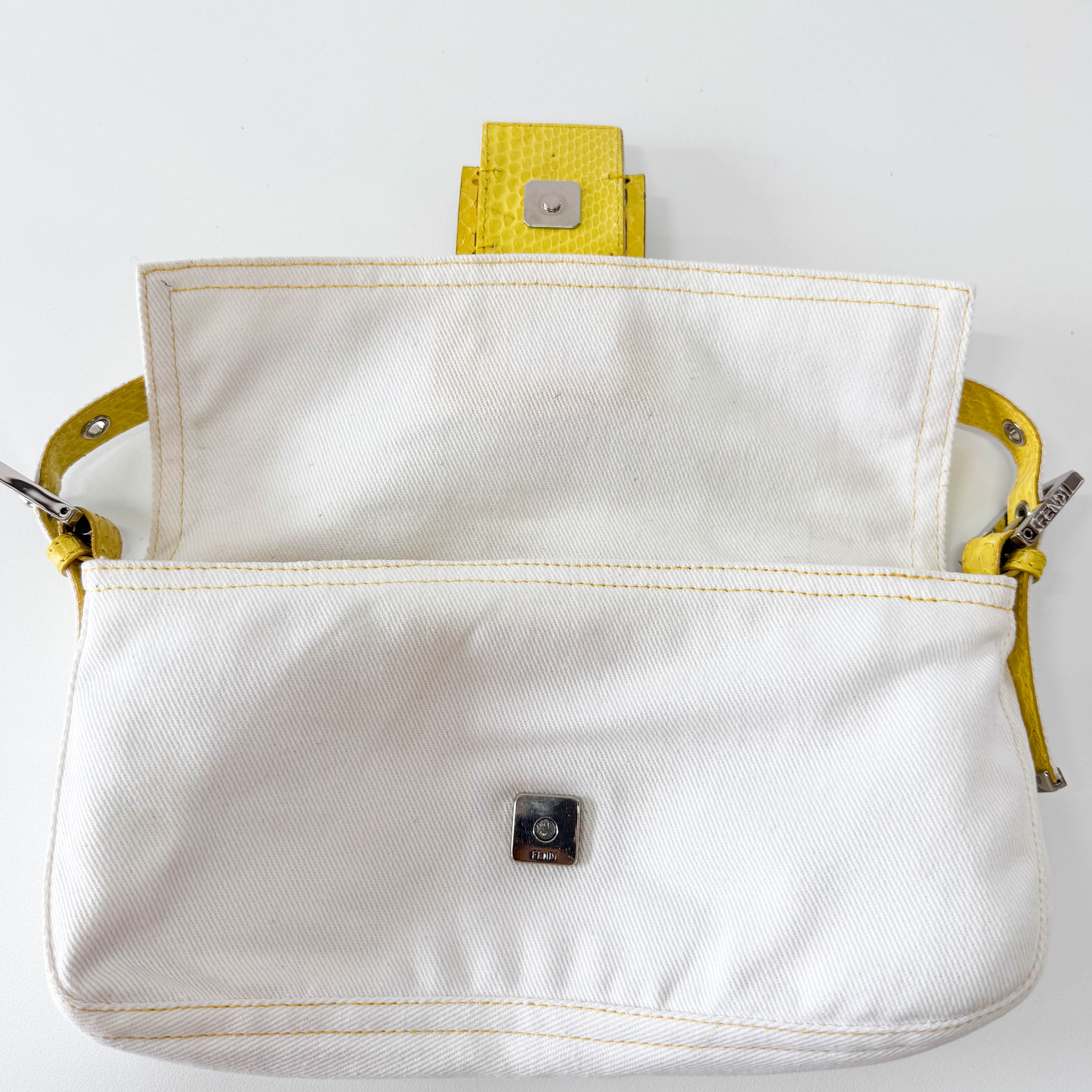 Baguette Cotton Canvas & Yellow Leather Shoulder Bag