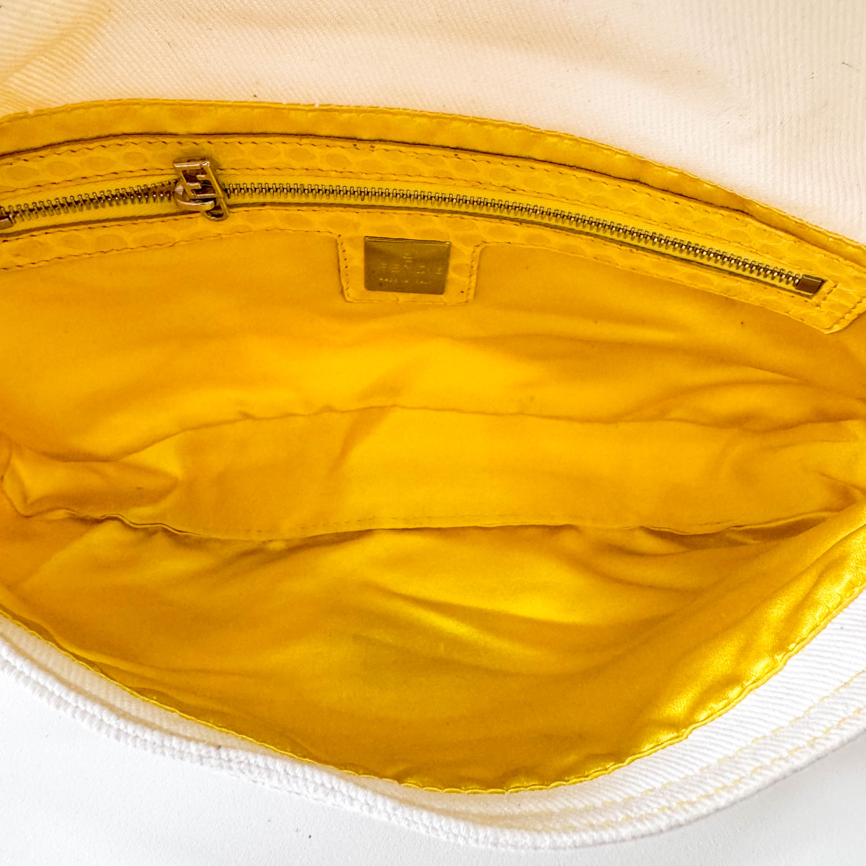 Baguette Cotton Canvas & Yellow Leather Shoulder Bag