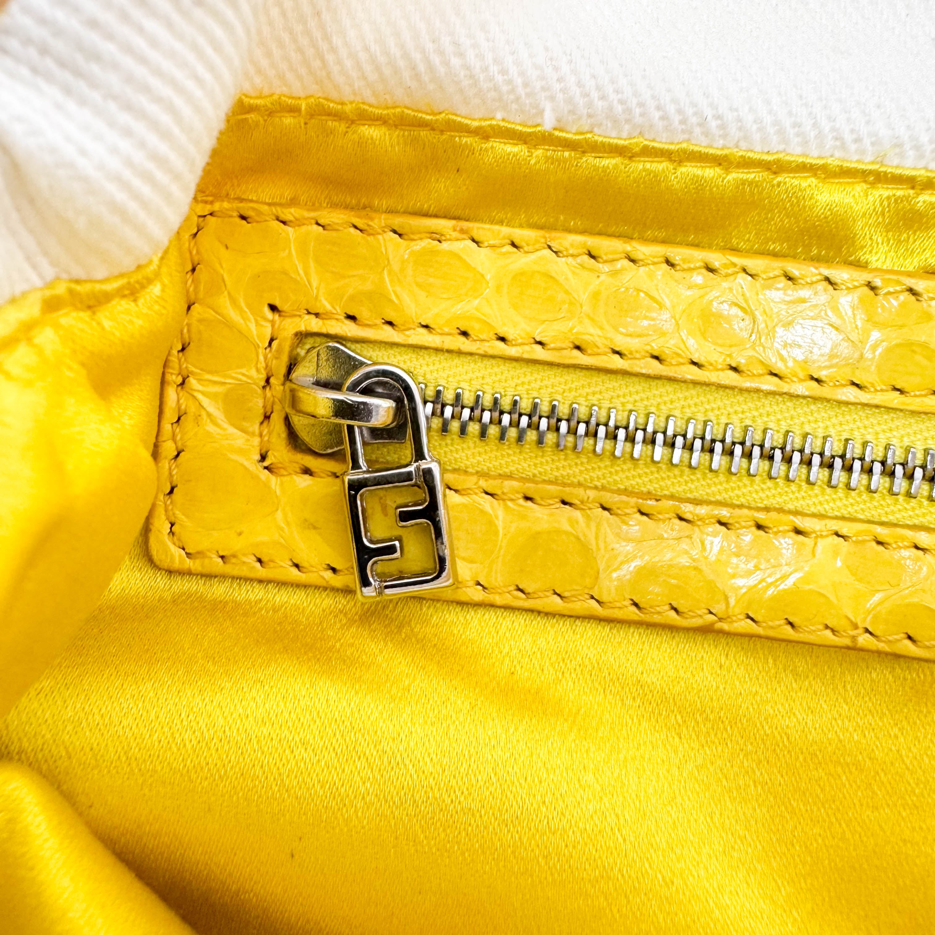 Baguette Cotton Canvas & Yellow Leather Shoulder Bag